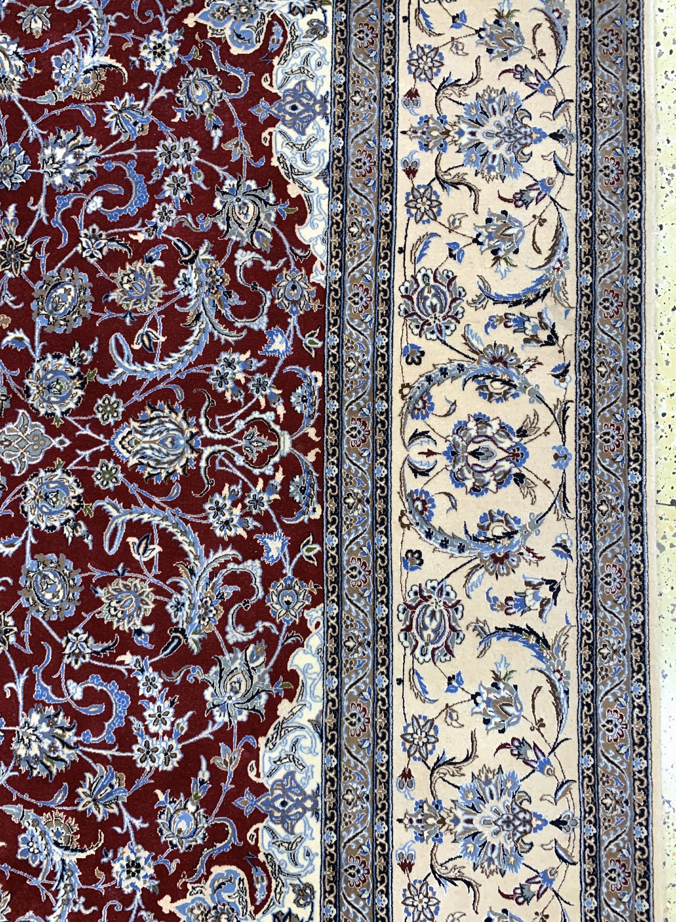 Detail f: Nain fein(6 La), Persien, Ende 20.Jhd, Korkwolle mit Seide, ca. 345 x 250 cm, ca. 1,0Mio. Kn/qm, minimaler Mottenfraß am Rand, EHZ:2