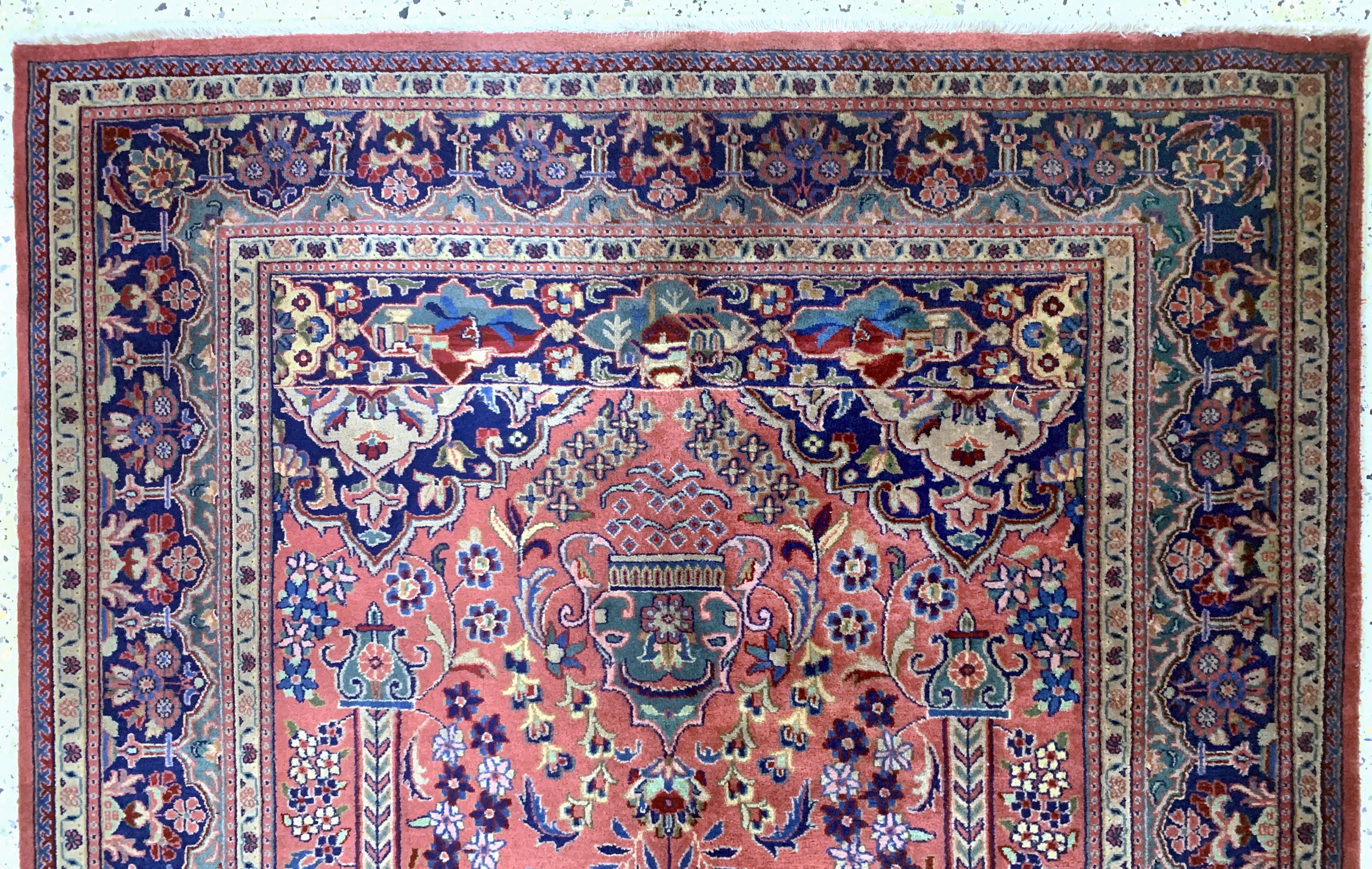 Detail a: Keschan fein, Indien, Ende 20.Jhd, Korkwolle auf Baumwolle, ca. 210 x 140 cm, Reinigungsbedürftig, EHZ: 2