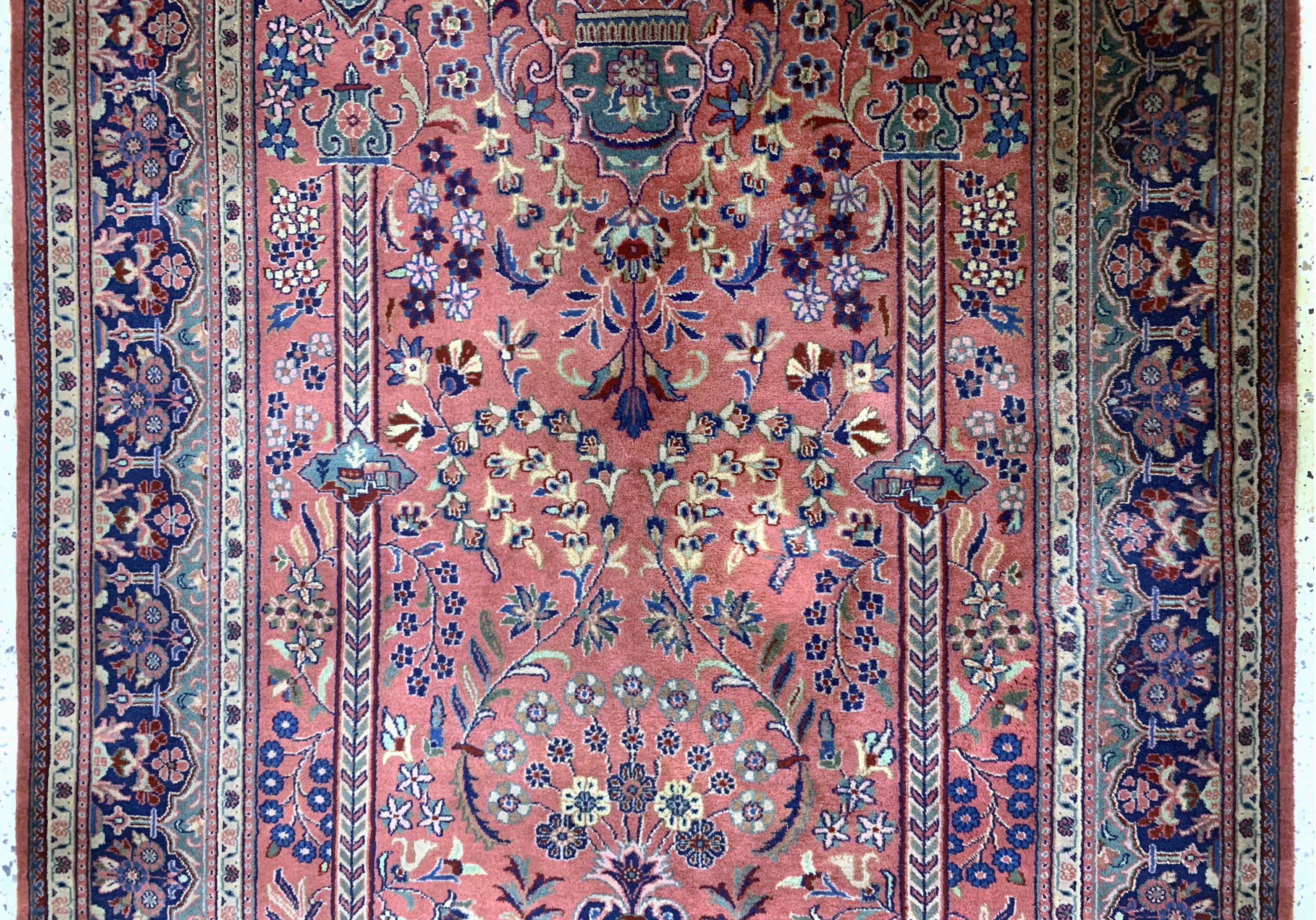 Detail b: Keschan fein, Indien, Ende 20.Jhd, Korkwolle auf Baumwolle, ca. 210 x 140 cm, Reinigungsbedürftig, EHZ: 2
