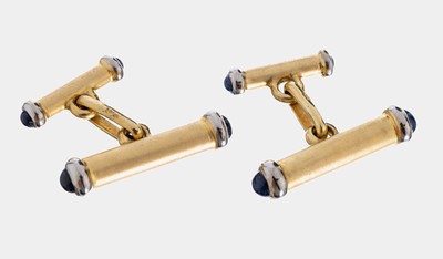 Image Paar 14 kt Gold Saphir-Manschettenknöpfe, GG/WG 585/000, GG sat., 8 kl. in WG gefasste ...