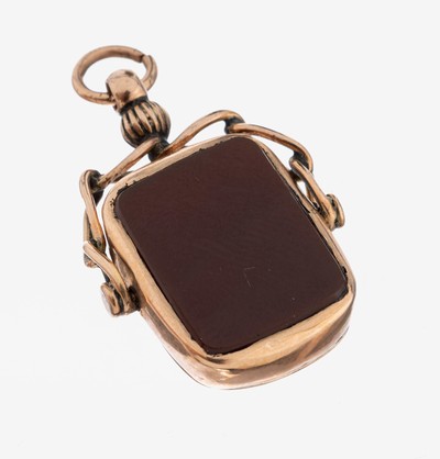 Image 9 kt Gold Karneol-Anhänger, England um 1910, RG 375/000, drehbares Mittelteil mit ...