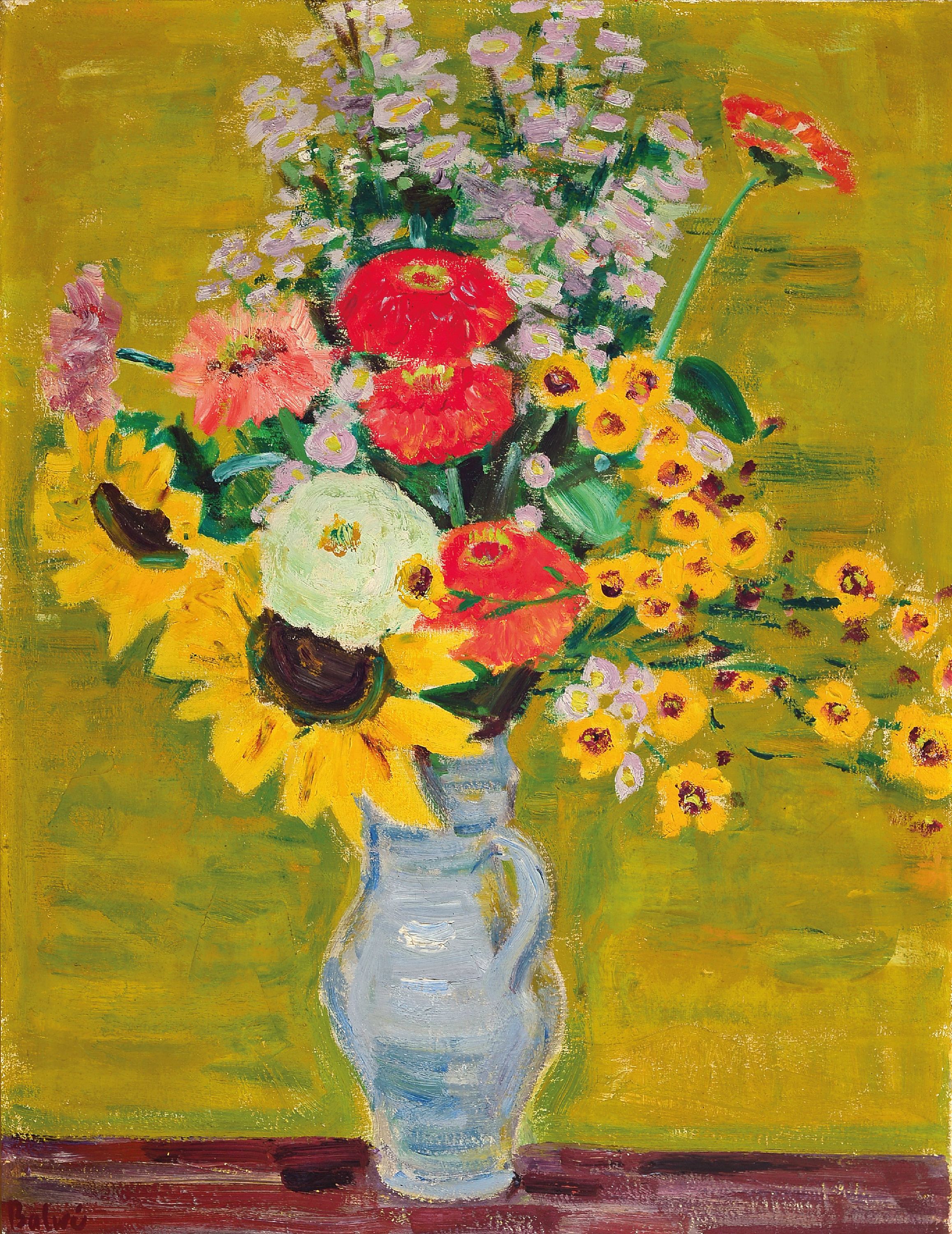 Image 27012999 - Arnold Balwé, 1898 Dresden-1983 Prien am Chiemsee, ´Strauss auf Gelb´, rückseitig so ...