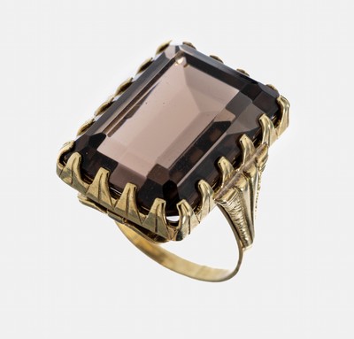 Image 8 kt Gold Rauchquarz-Ring, GG 333/000, Rauchquarz im Treppenschliff, RW 57, ca. 8.0 g