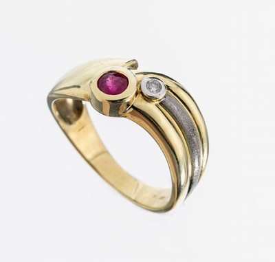Image 14 kt Gold Rubin-Brillant-Ring, GG/WG 585/000, 1 rundfacett. Rubin ca. 0.15 ct, 1 ...