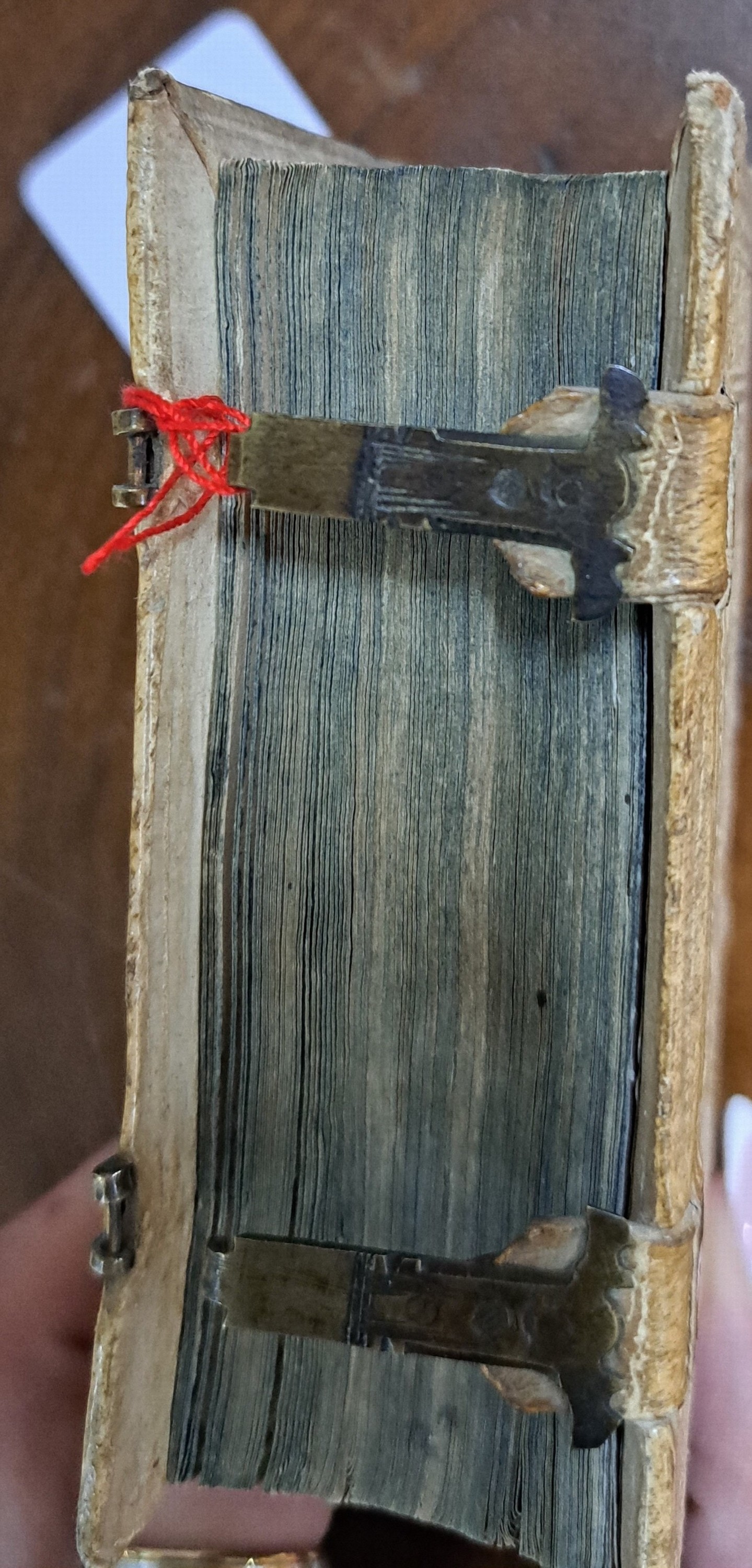 Detail d: Johannes Steelij: Regulae intelligen di scripturas sacras, Antwerpen 1553, 346 Seiten und Index, geprägter Pergamenteinband mit zwei Schließen, in ...