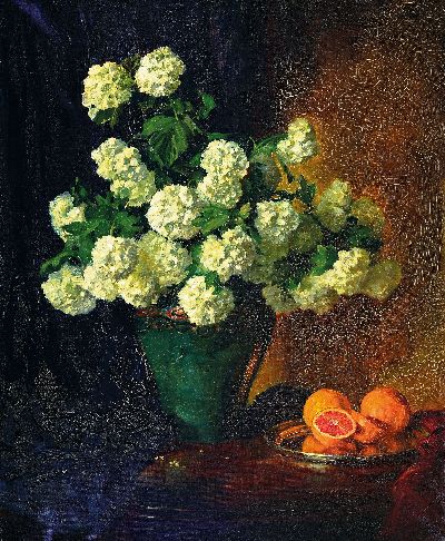 Image Unbekannter Maler des 19./20.Jh., Blumenstillleben, Vase mit weißen Schneebällen und ...