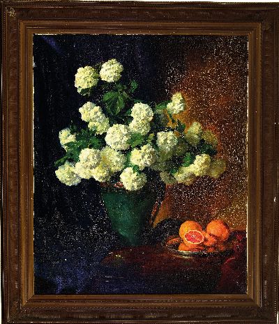 27013087k - Unbekannter Maler des 19./20.Jh., Blumenstillleben, Vase mit weißen Schneebällen und ...