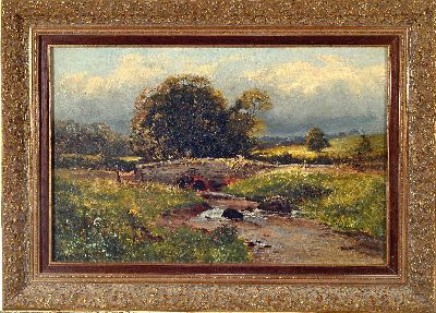 27013235k - Florian Walton, englischer Künstler des 19.Jh., Bachlandschaft mit steinerner Brücke, ...