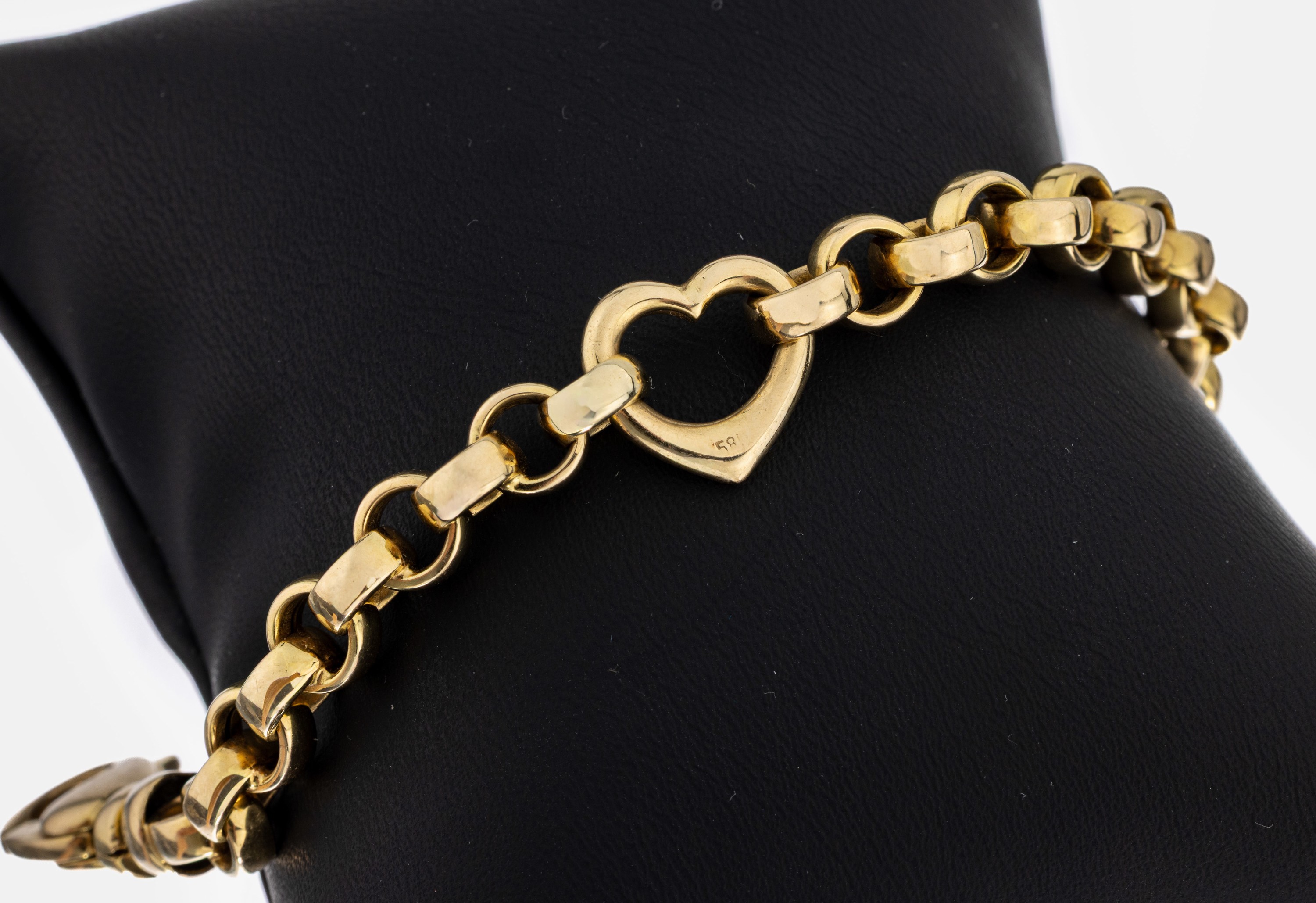 14 kt Gold Armband, GG 585/000, 1 Glied herzf., L. ca. 19 cm, Karabinerschließe, ca. 15.4 g