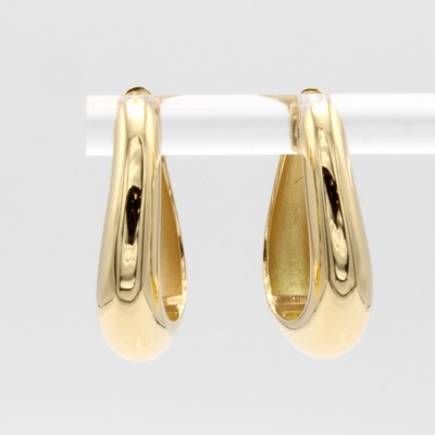 27013983a - Paar Klappcreolen, GG 750/000, leicht navetteförm., geschwungenes Design