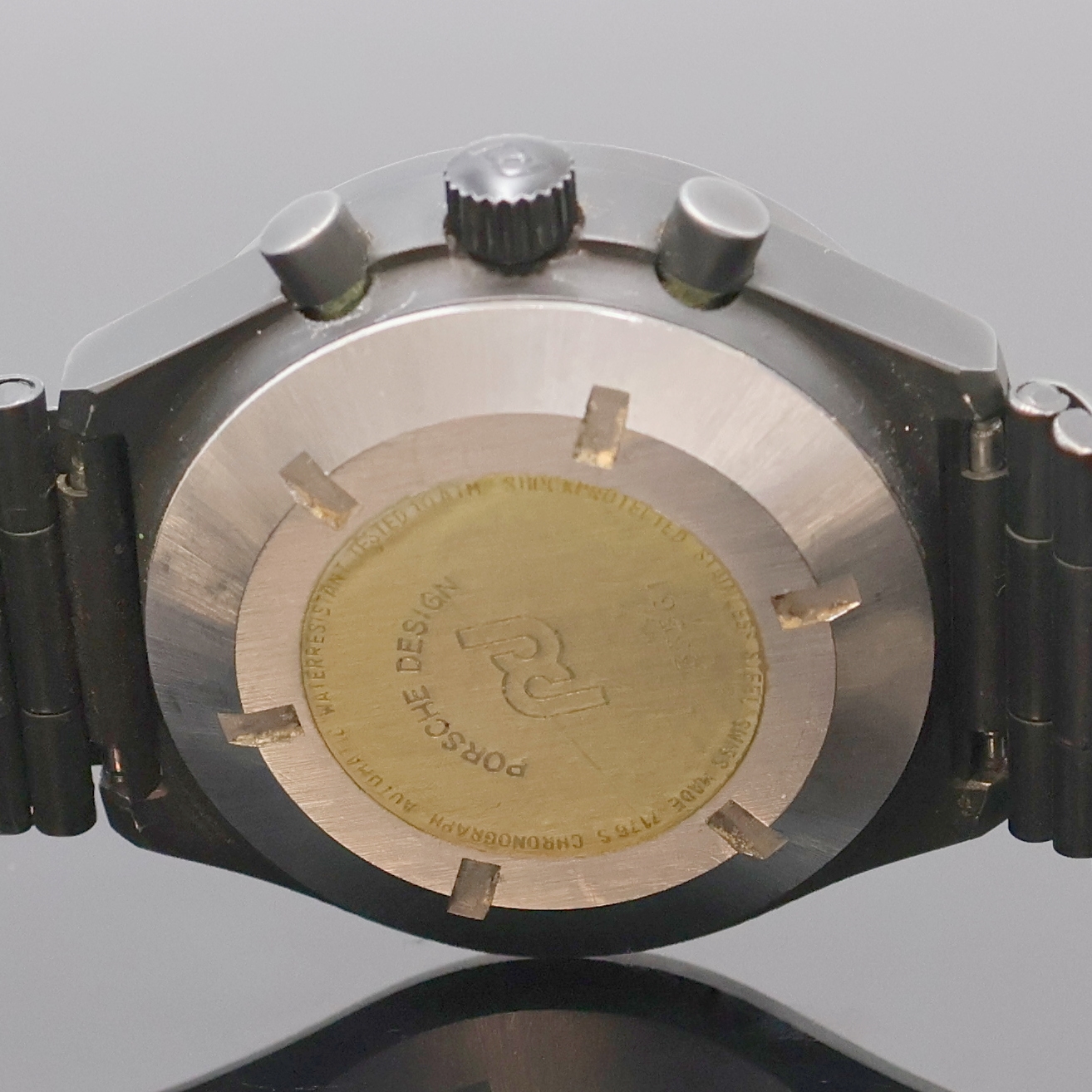 Detail e: PORSCHE DESIGN / ORFINA Herrenchronograph Referenz 7176S, Schweiz um 1990, Automatik, geschw. Edelstahlgeh. inkl. orig. Gliederband m. Faltschl., ...