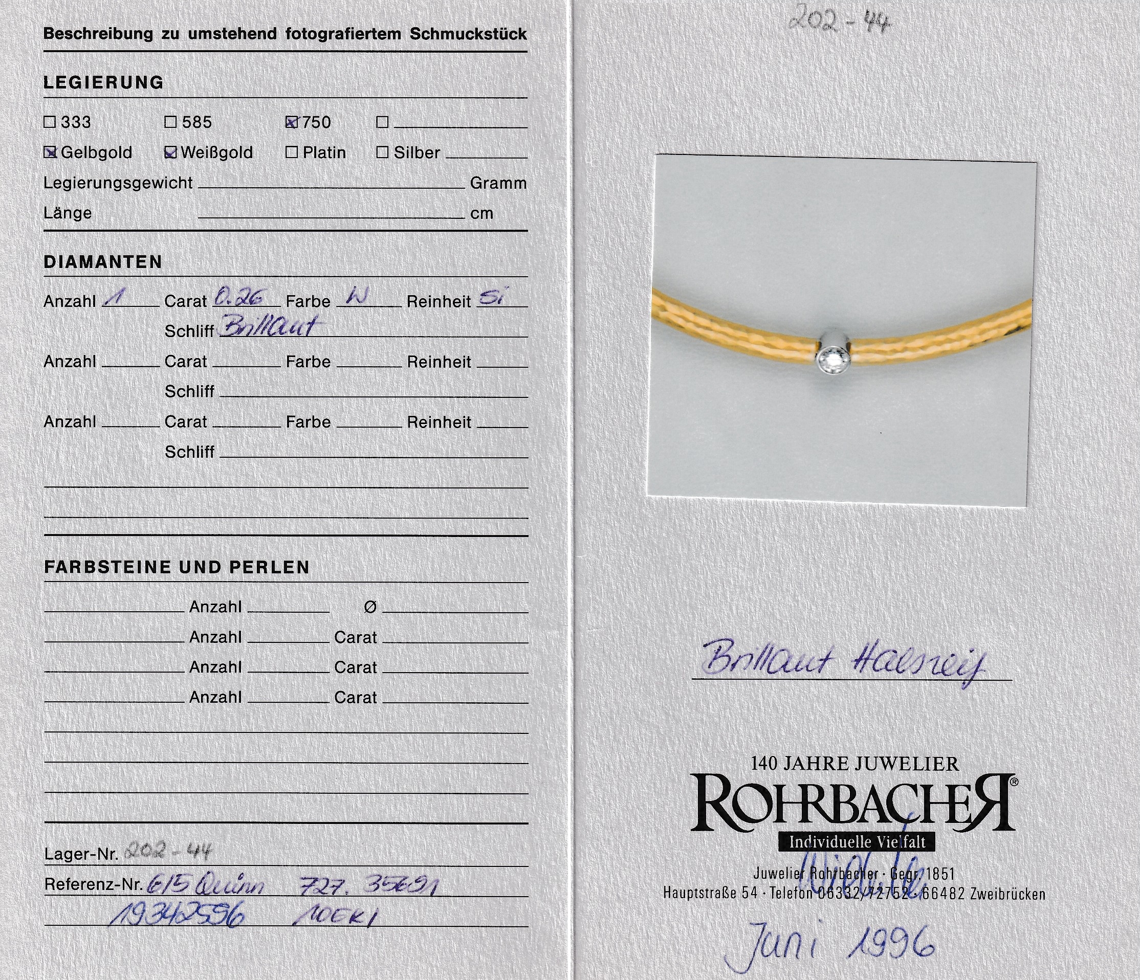 Detail a: 18 kt Gold QUINN/SCHEURLE Brillant-Halsreif, GG/WG 750/000, in WG gefasster Brillant ca.0.26 ct Weiß/si, Reif mit Hammerschlag, Klappscharnier, ...