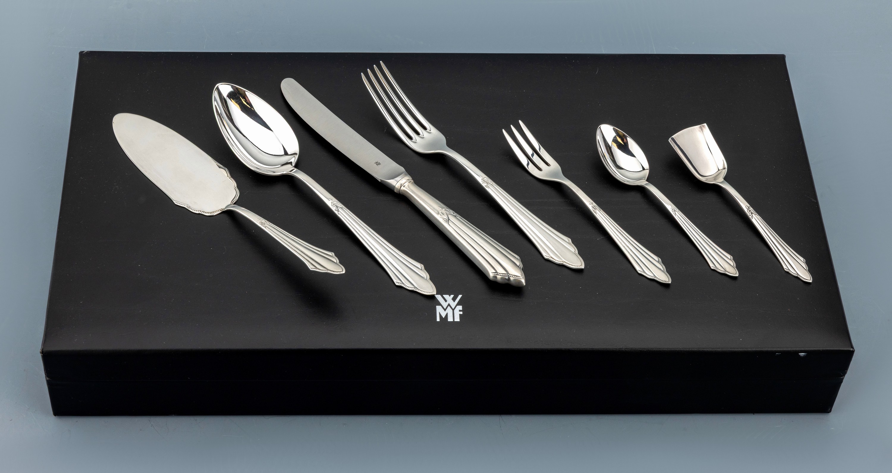 Image 27014169 - 30-tlg. WMF Besteck, Fächermuster, 925er Silber, best. aus: 6 Menügabeln, 6 ...