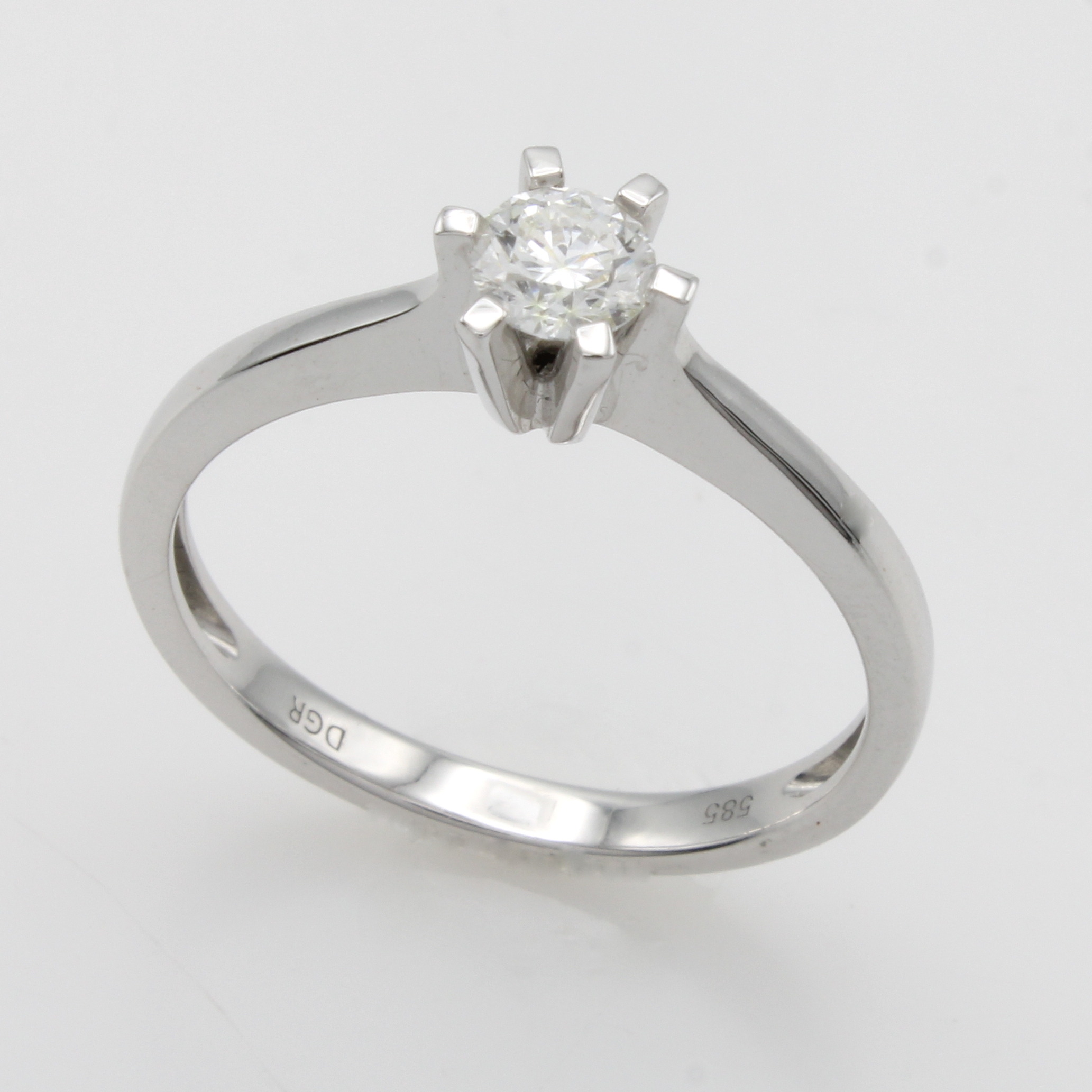 Image 27014482 - Ring mit Brillantsolitär, WG 585/000, Brill.in breiter Krappenfassung ca. 0.31 ct ...