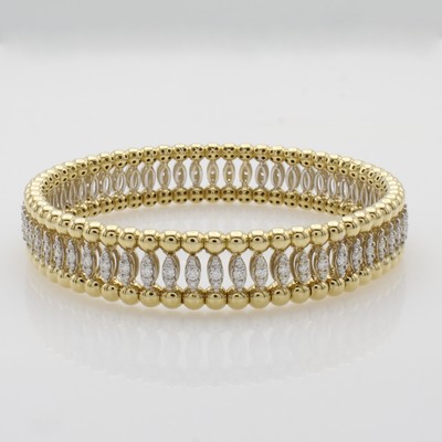 Image Flexibler Armreif mit Brillanten, GG/WG 750/000, Kugelumrandung in GG, navetteförm. WG- ...