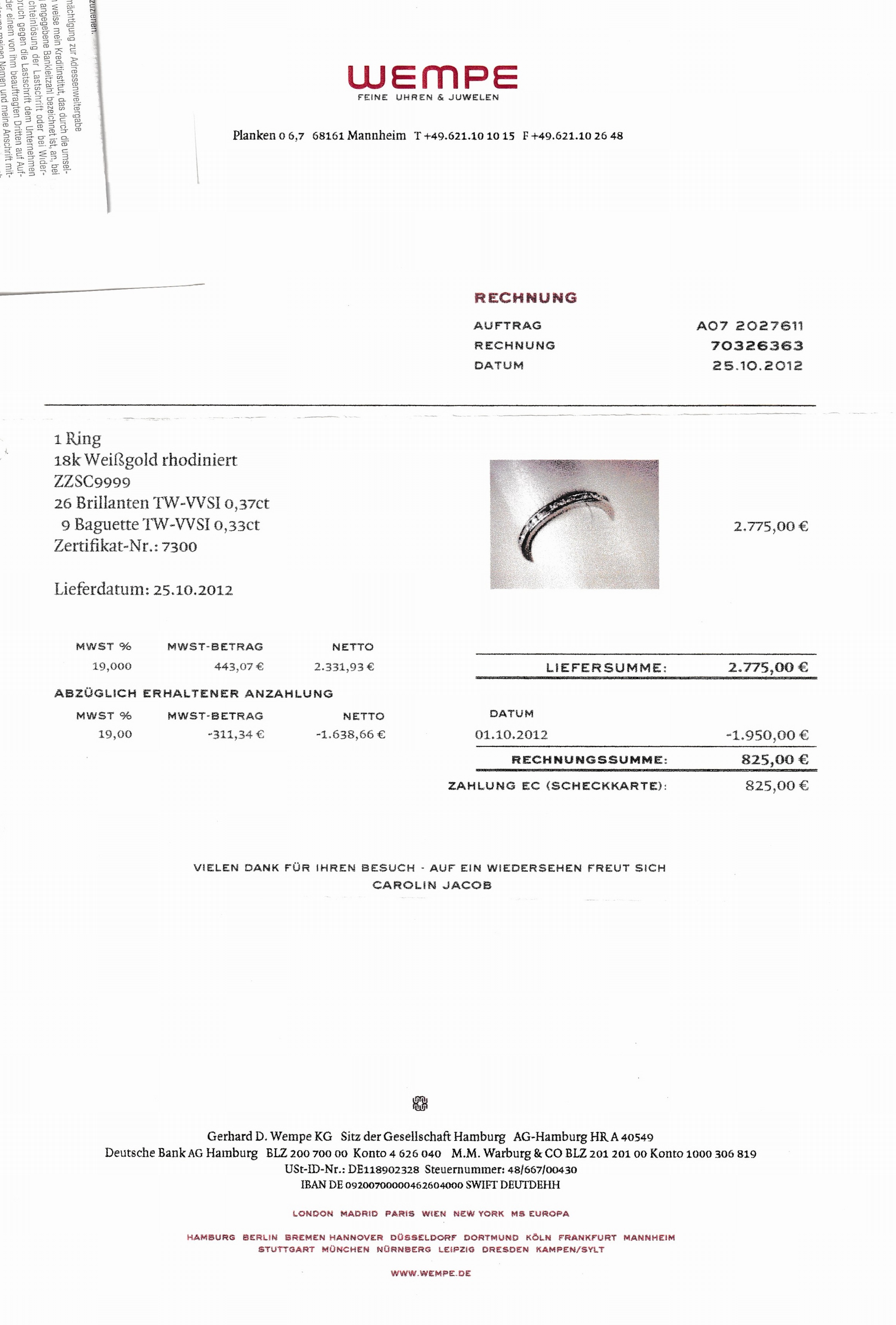Detail a: 18 kt Gold WEMPE Diamant-Memoryring , WG 750/000, 26 Brillanten zus. ca. 0.37 ct feinesWeiß/vvs, 9 Diamant-Baguettes zus. ca. 0.33 ctfeines ...