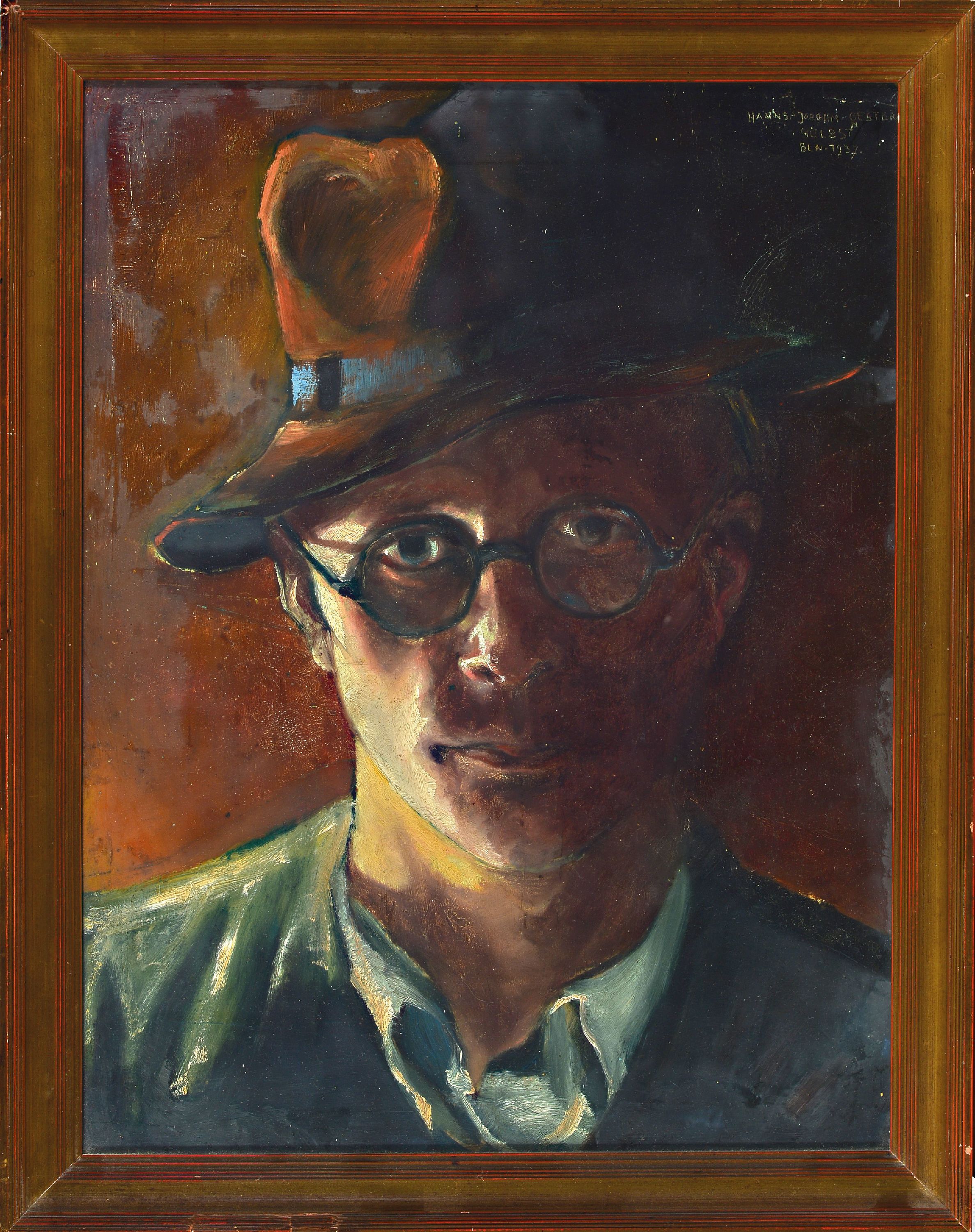 Detail k: Hans Joachim Gestering, 1911 Wunsiedel - 1992 Forstel im Odenwald, Selbstporträt, Öl/Pappe, signiert, bez. und dat. 1937, ca. 47 x 36 cm, unter ...