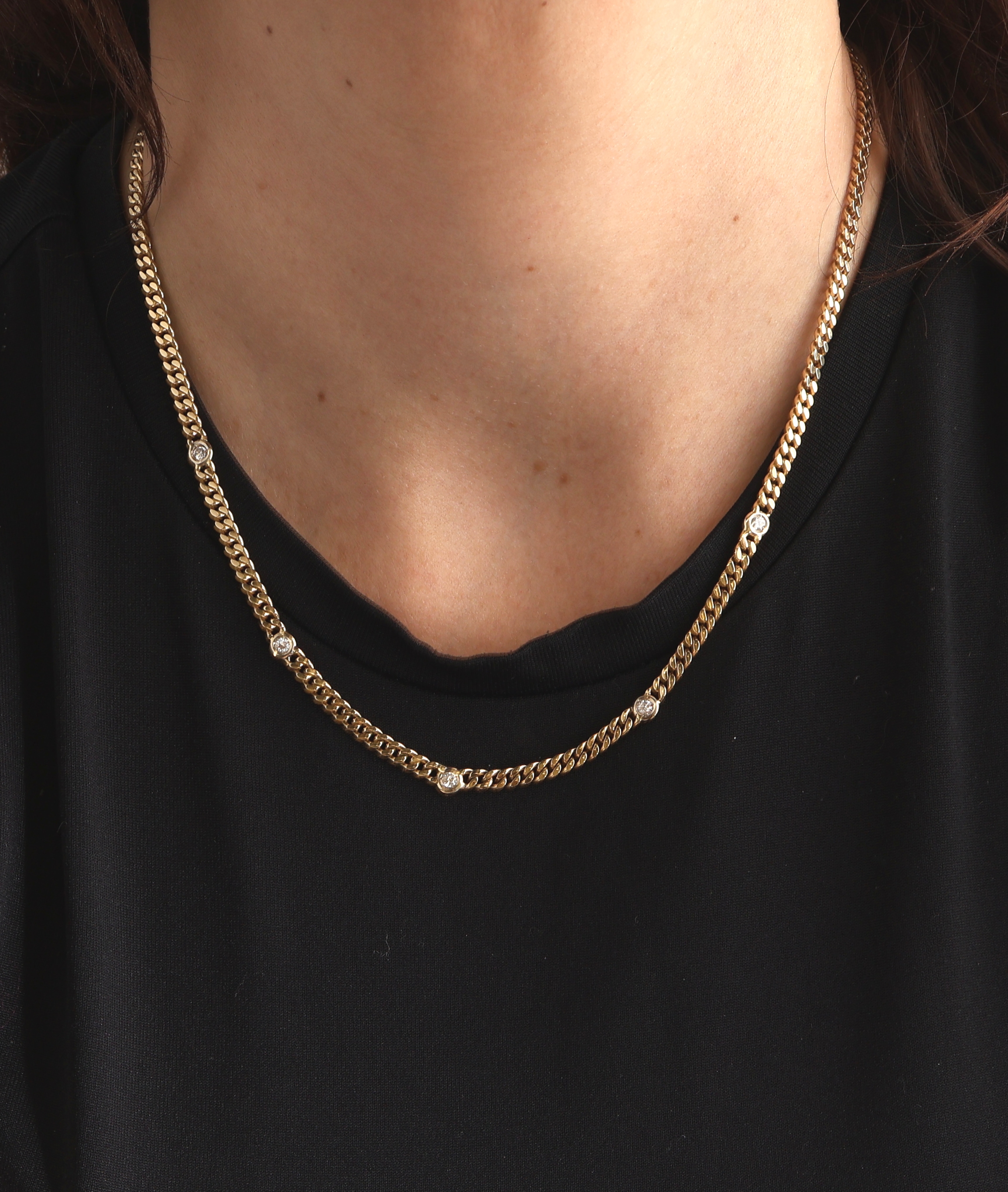 Detail c: 14 kt Gold Brillant-Collier, GG 585/000, Mittelteil bes. mit 5 Brillanten zus. ca. 0.20ct Weiß/si, Panzerkette, L. ca. 44 cm, ca. 16.4 g