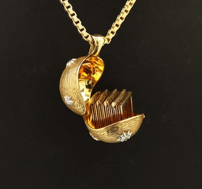 27016500a - 18 kt Gold Brillant-Anhänger, GG/WG 750/000, Kugel fein strukt., 7 in WG- ...