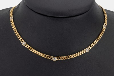Image 14 kt Gold Brillant-Collier, GG 585/000, Mittelteil bes. mit 5 Brillanten zus. ca. ...
