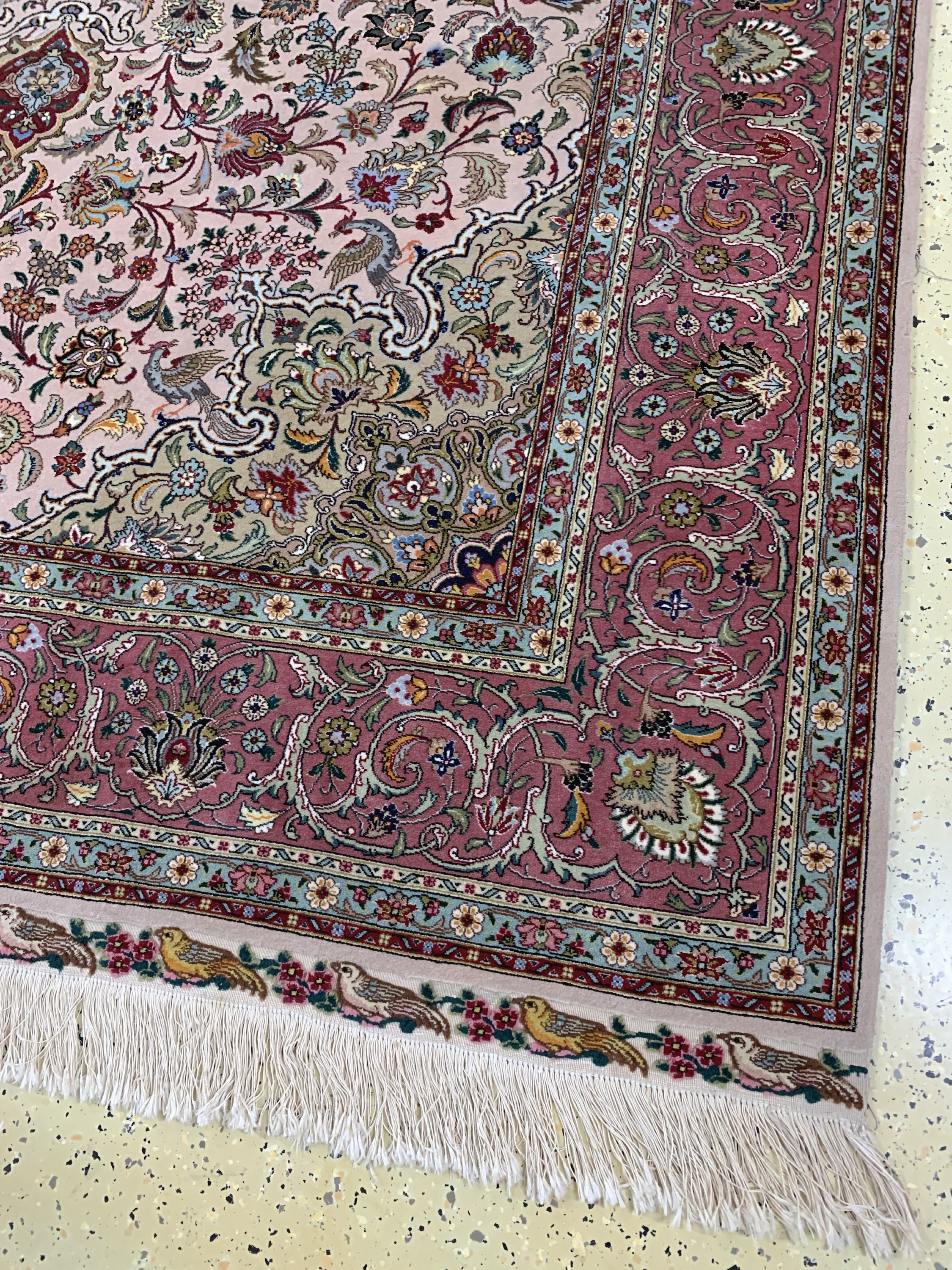 Detail a: Täbriz fein(50 Raj), Persien, Mitte 20.Jhd,Korkwolle mit Seide, ca. 307 x 202 cm, ca. 500.000 Kn/qm, EHZ: 2