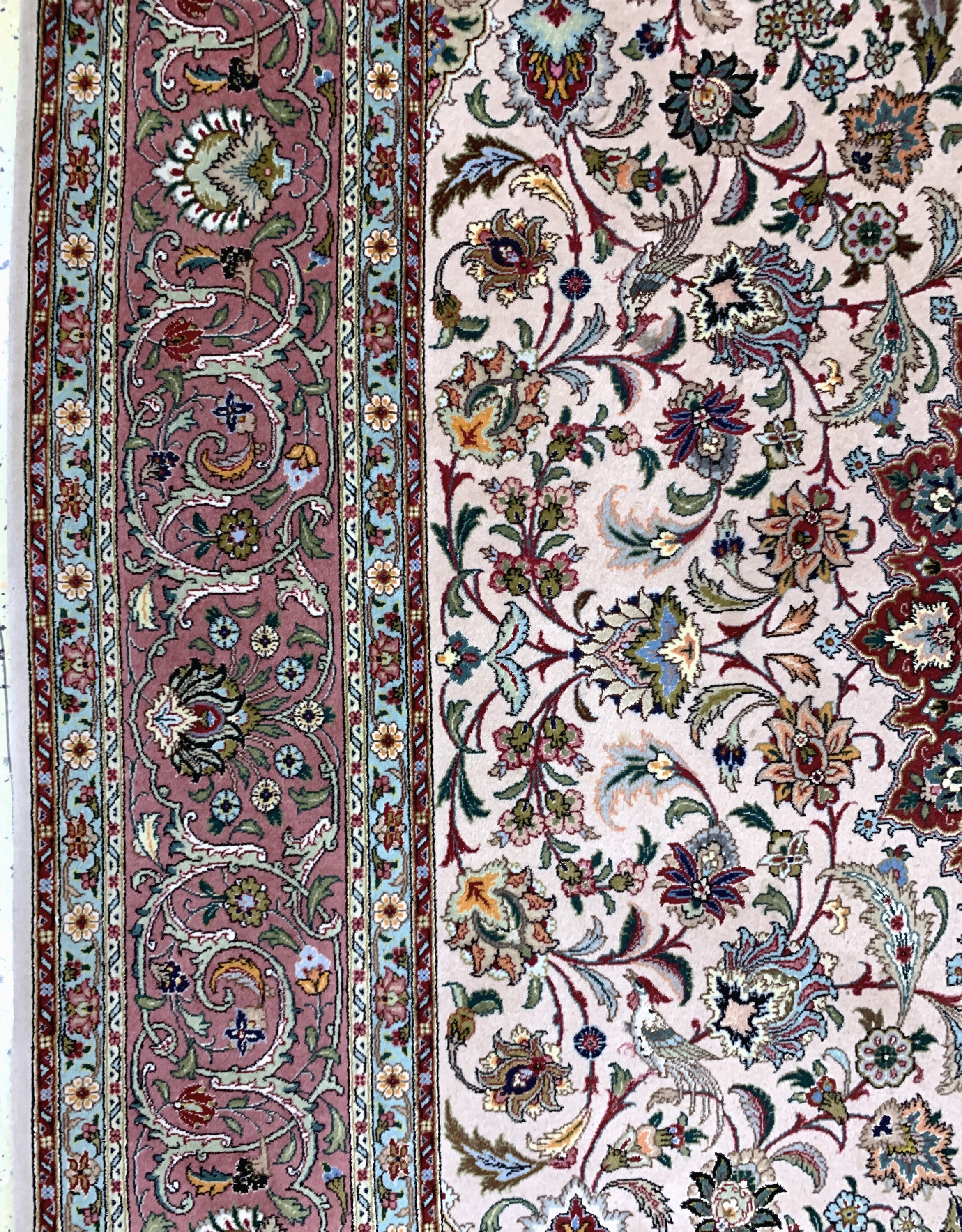 Detail d: Täbriz fein(50 Raj), Persien, Mitte 20.Jhd,Korkwolle mit Seide, ca. 307 x 202 cm, ca. 500.000 Kn/qm, EHZ: 2