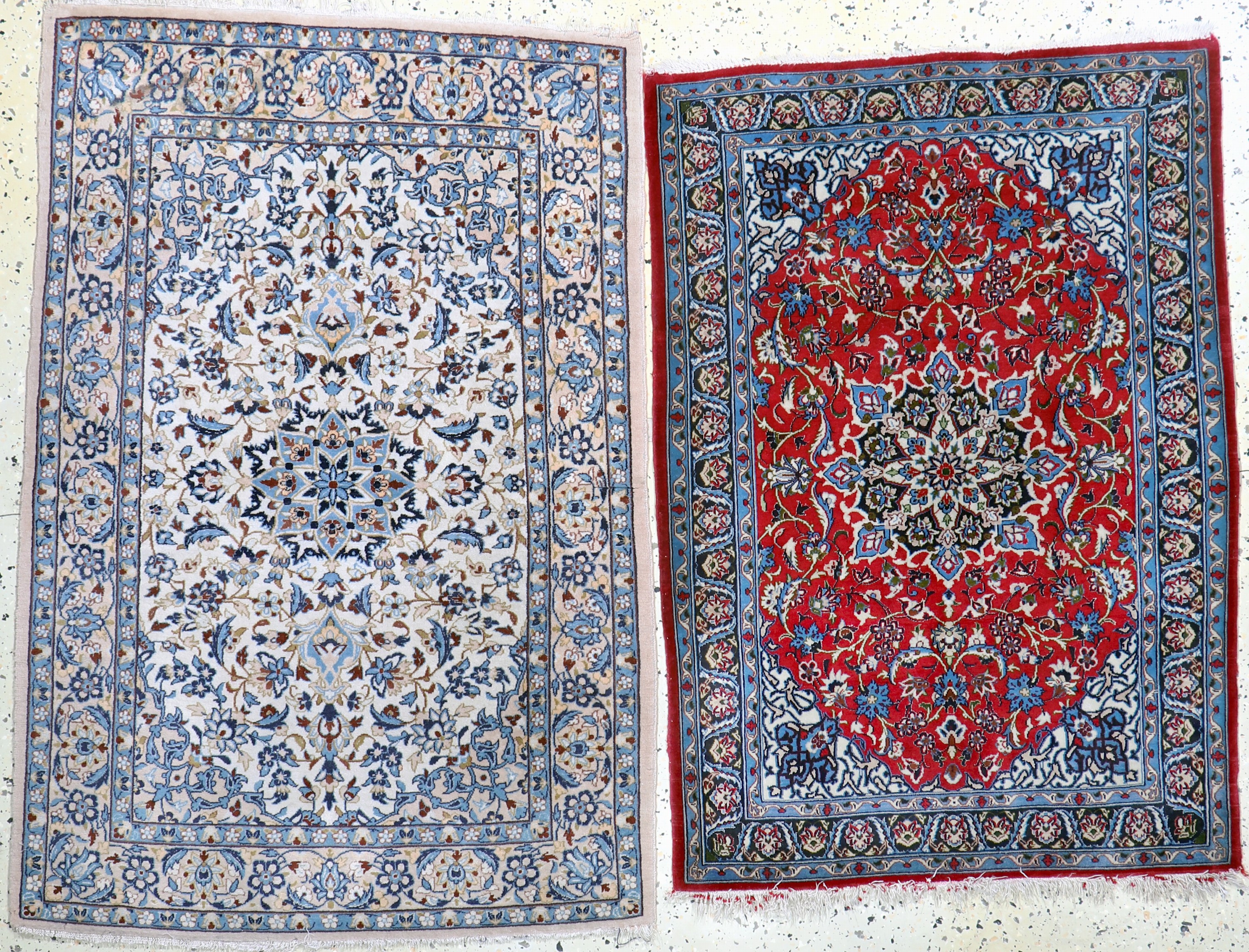 Image 27017005 - 2 Lots Keschan & Esfahan, Persien, Mitte 20.Jhd, Korkwolle auf Seide, ca. 114 x 83 cm, ...