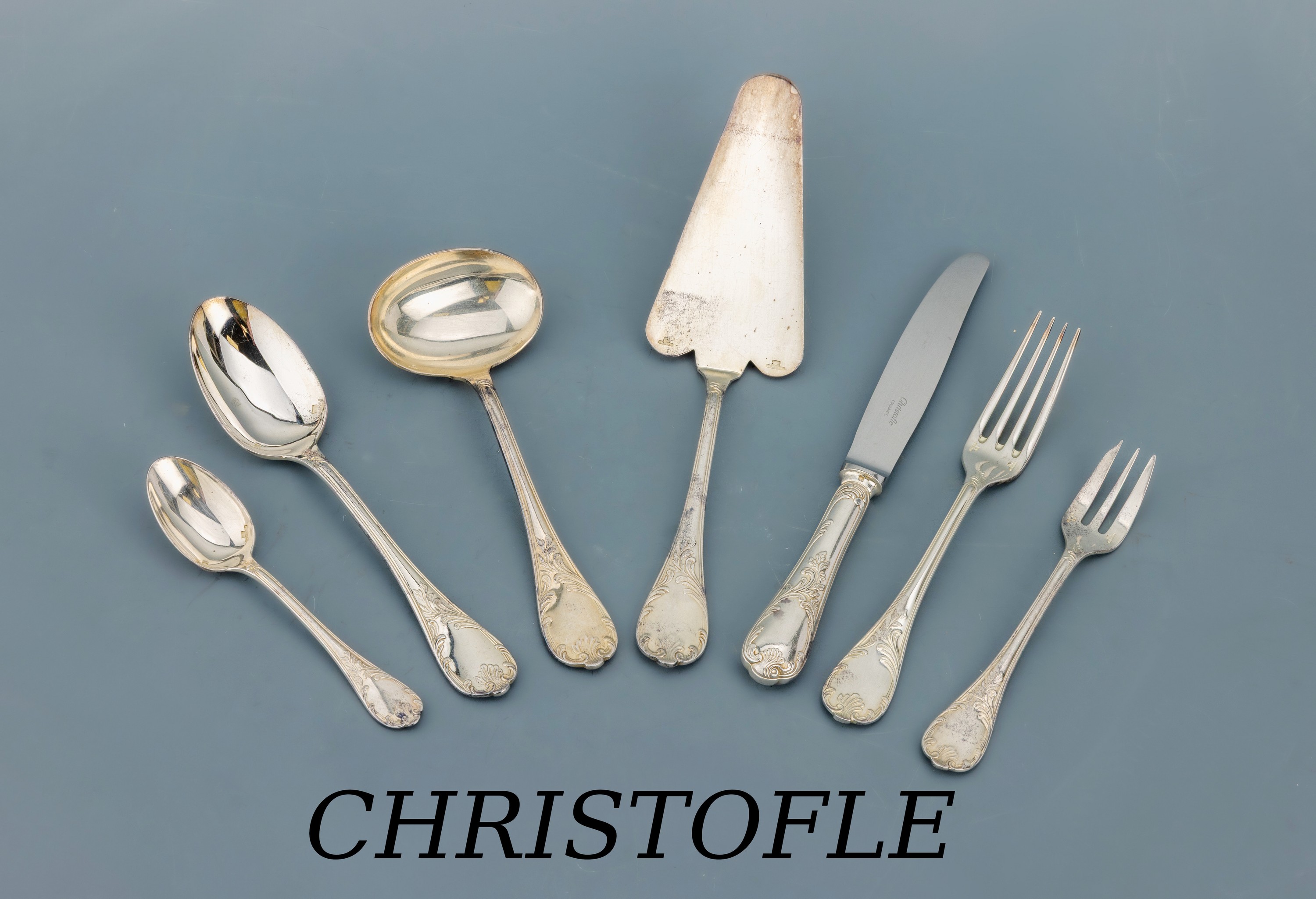 Image 27017071 - 32-teiliges CHRISTOFLE Besteck, Model Marly, versilbert, best. aus: 6 Menuemesser, 6 ...