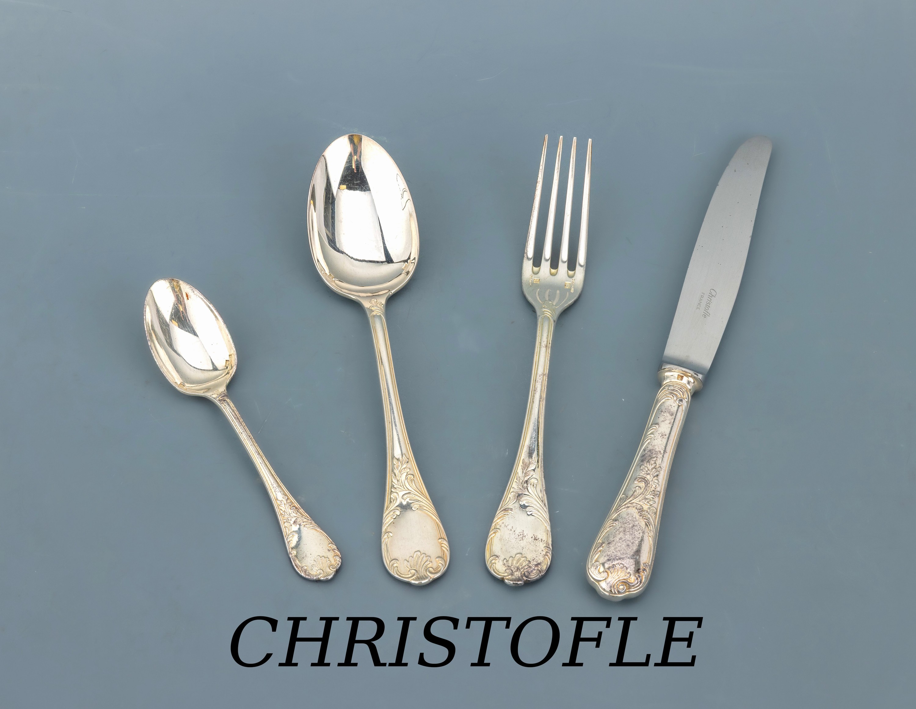 Image 27017073 - 24-teiliges CHRISTOFLE Besteck, Model Marly, versilbert, best. aus: 6 Menuemesser, 6 ...