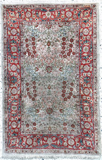 Image Hereke Seide signiert, Türkei, Mitte 20.Jhd, reine Naturseide, ca. 107 x 70 cm, ...