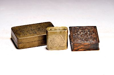 Image Opium box, ink box and lid box of China, silver plated metal, partly with characters; ...