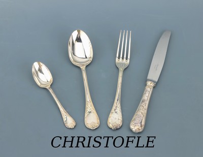 Image 24-teiliges CHRISTOFLE Besteck, Model Marly, versilbert, best. aus: 6 Menuemesser, 6 ...