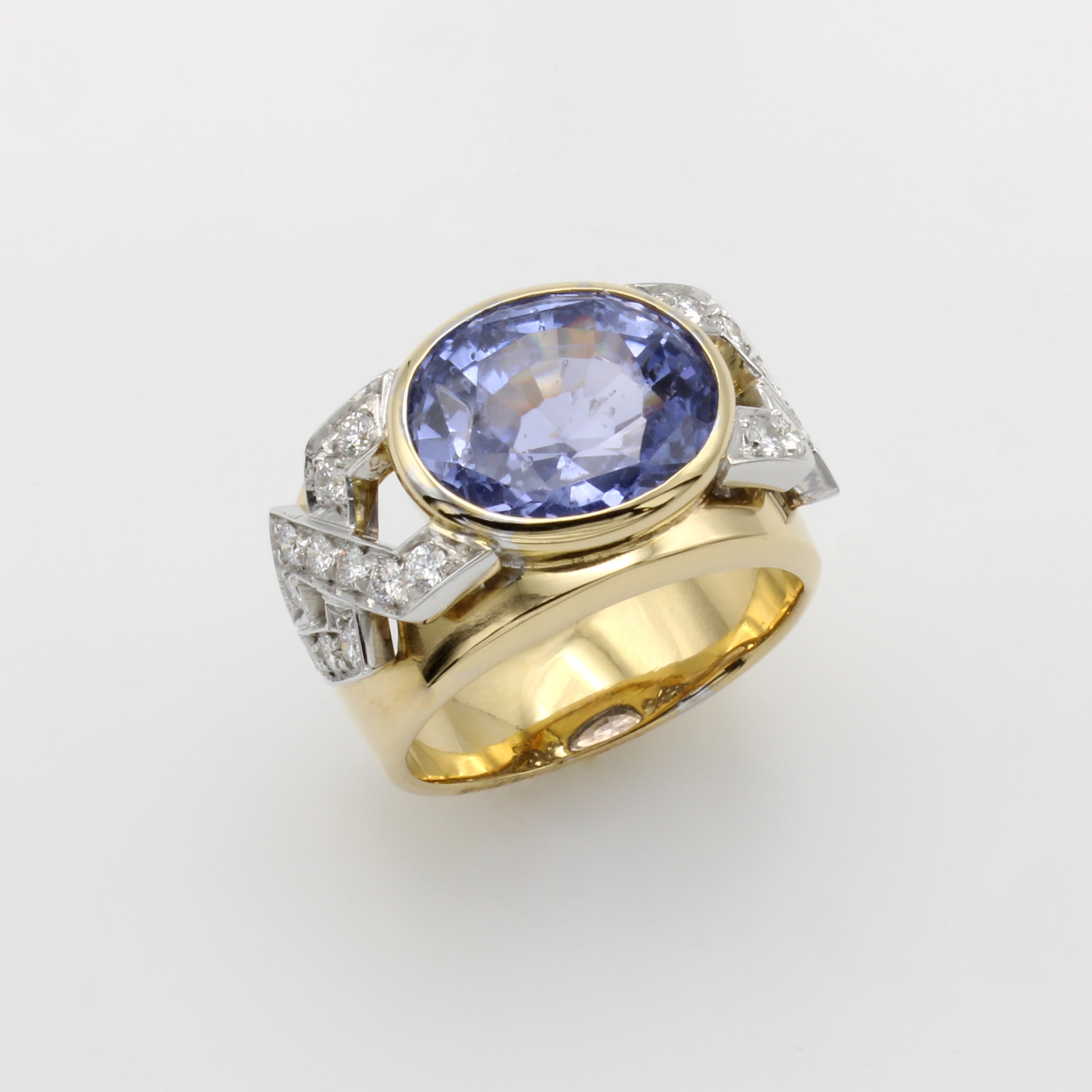 Image 27017143 - Ring mit Ceylon-Saphir und Brillanten, GG/WG750/000, unbehand., ovaler Ceylon-Saphir ...