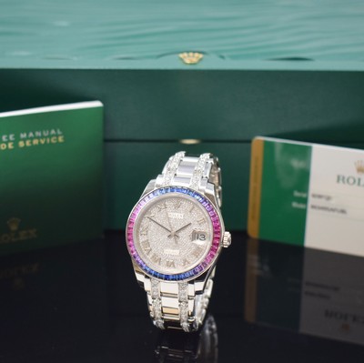 Image ROLEX rare 18k white gold factory gems set wristwatch Datejust Pearlmaster reference ...