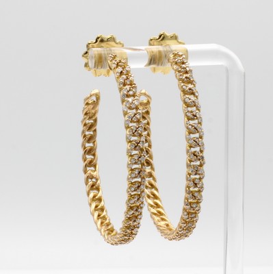 27017357a - Paar Steckcreolen mit Brillanten, RG 750/000, Gliedermuster, Brill. 2.75 ct Weiß-l.get. ...