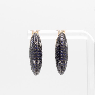 27017395a - Paar ausgefallen Ohrstecker mit Saphiren und Brillanten, RG 750/000, leicht konvexe, ...