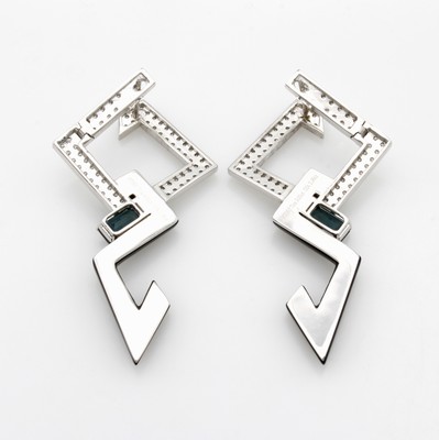 27017409c - Paar ausgefallene Ohrstecker mit Brillanten, Turmalinen und Onyxen, Platin 950/000, ...