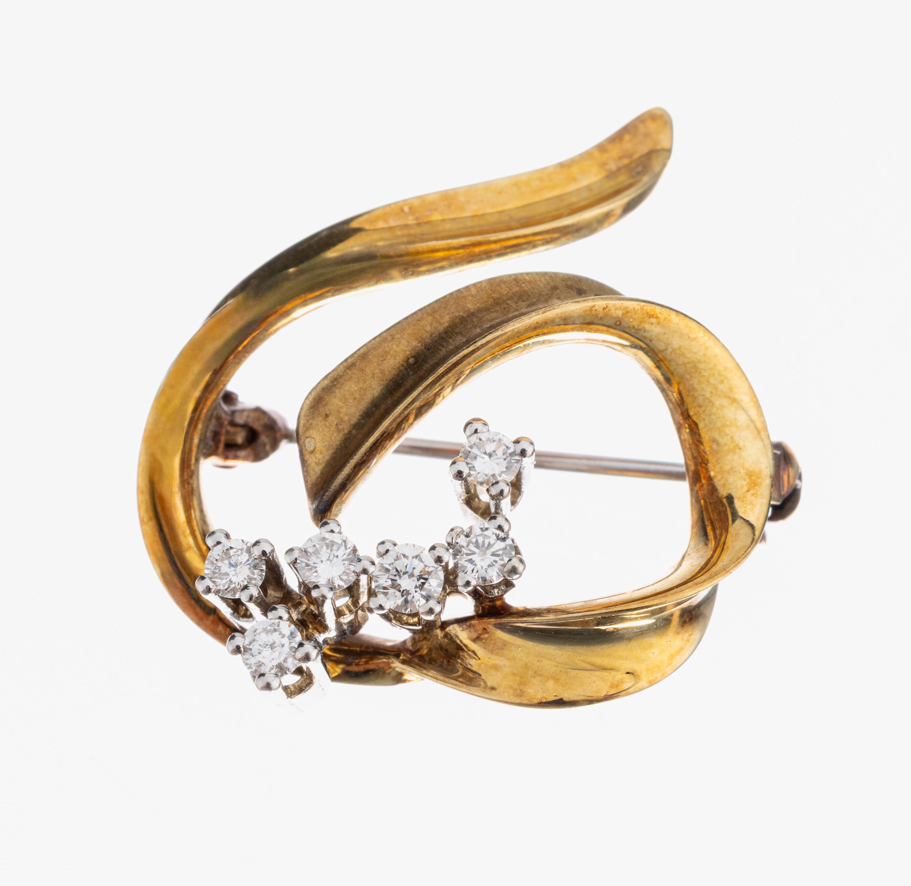 Image 27017959 - 14 kt Gold Brillant-Brosche, 1970er Jahre, GG 585/000, 6 in WG gefasste Brillanten zus. ...