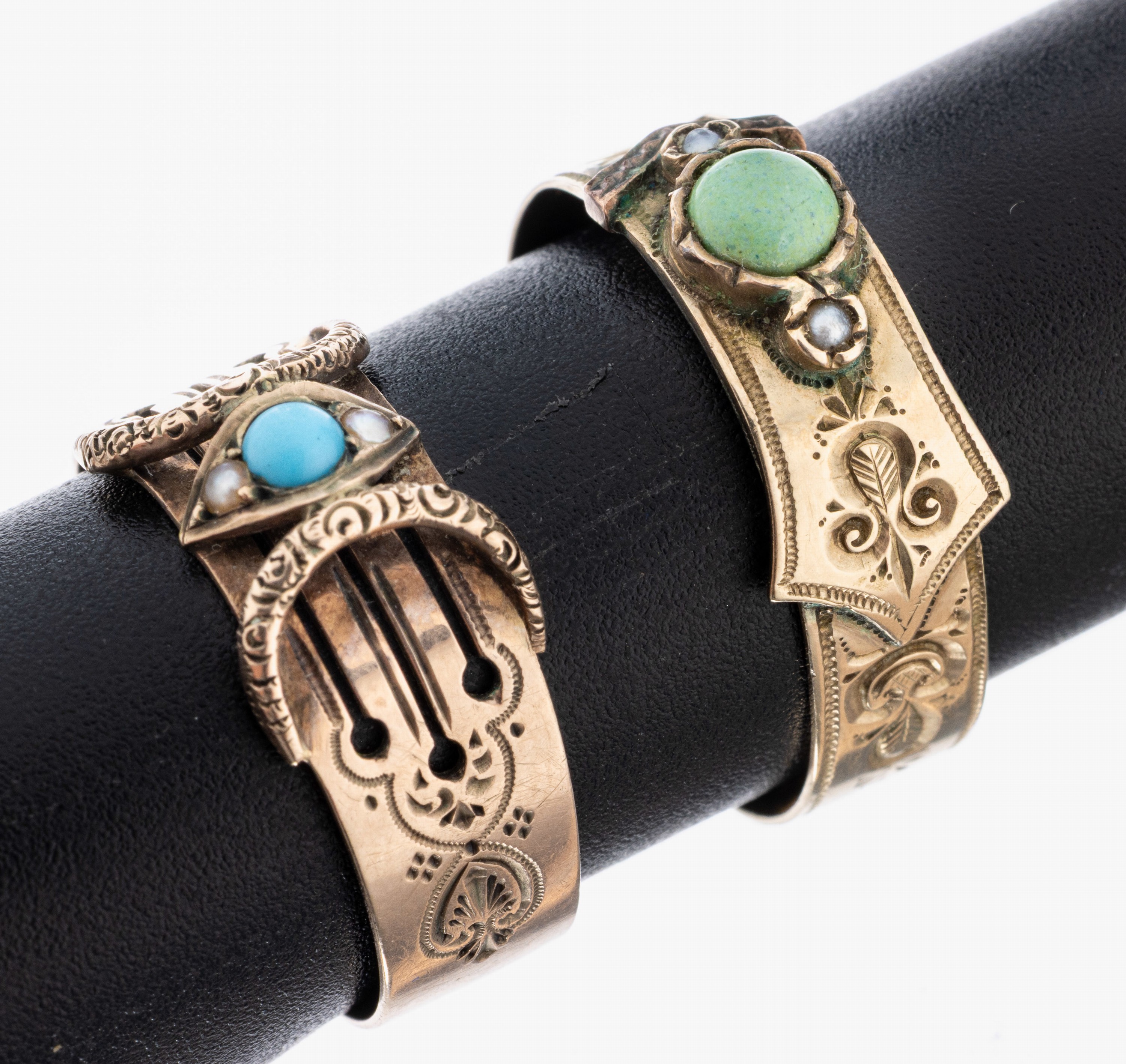 Image 27017997 - Konvolut 2 8 kt Gold Türkis-Ringe, um 1880, 1 x GG 333/000 mit grünem ...