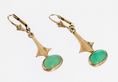 Image Paar 14 kt Gold Chrysopras-Ohrgehänge, GG 585/000, ovale Chrysoprascabochons, L. ca. 4 ...