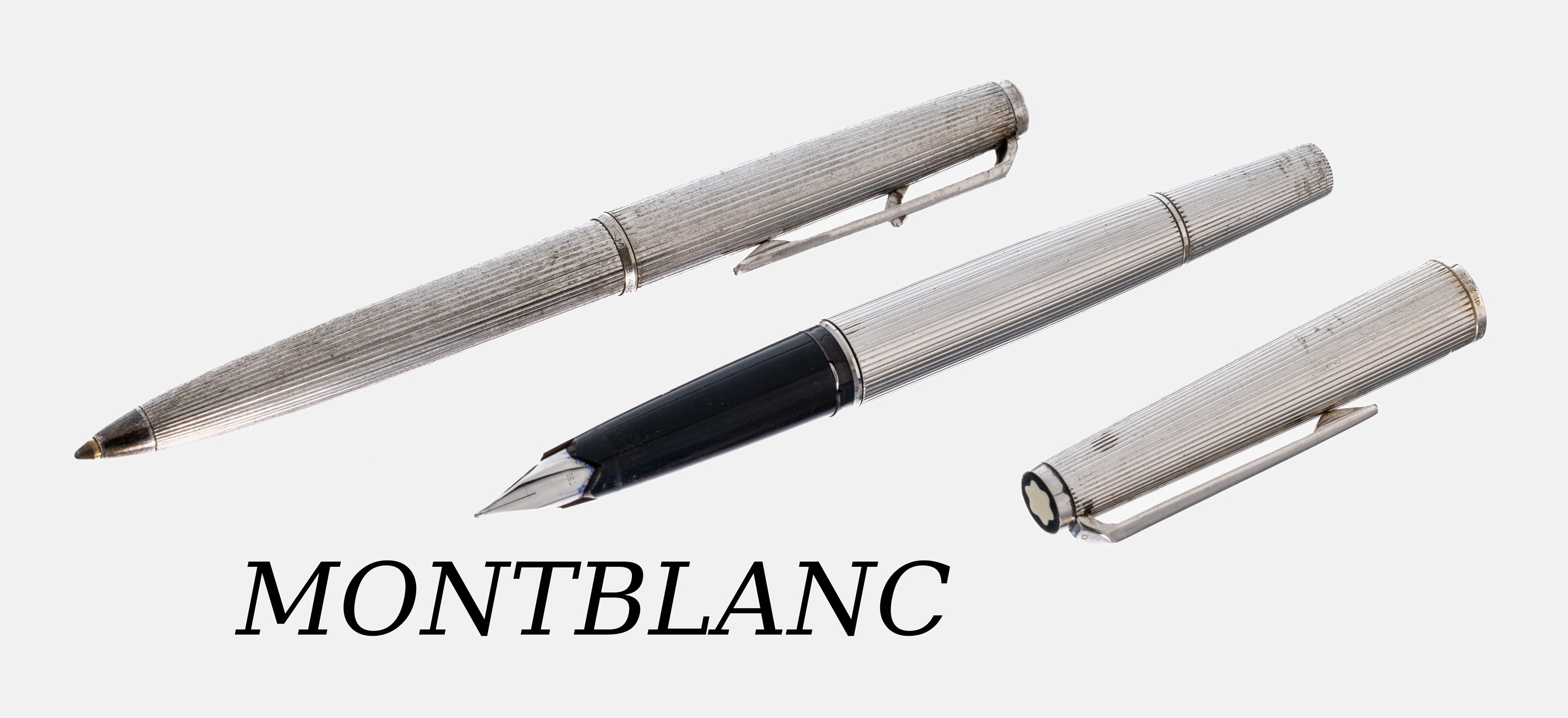 Image 27018005 - 2 MONTBLANC Schreibgeräte, 925er Silber, gerillte Oberfläche, 1x Füllfeder- halter, ...