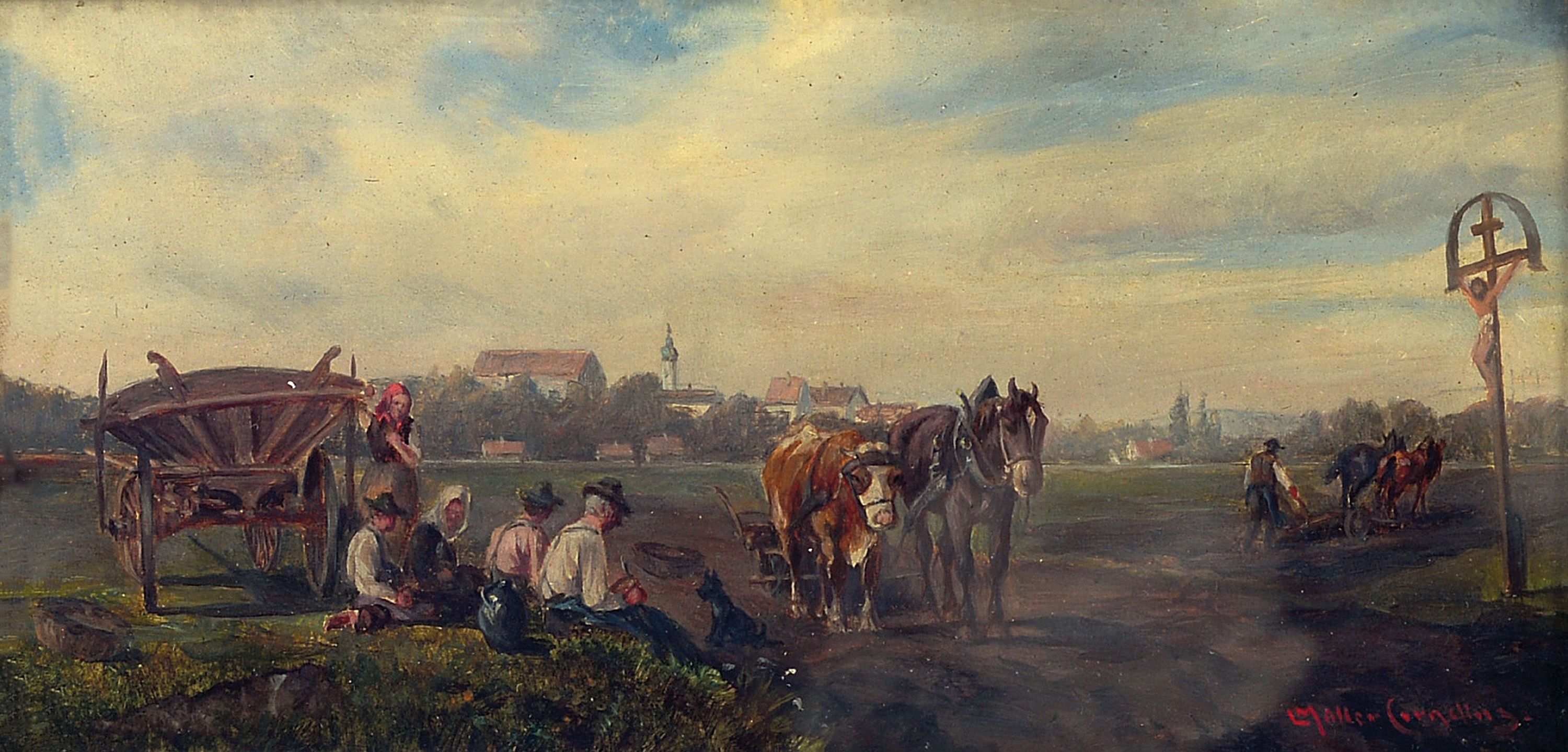 Image 27018025 - Ludwig Müller-Cornelius, 1864 - 1946 München, süddeutsche Erntelandschaft, betitelt: ...