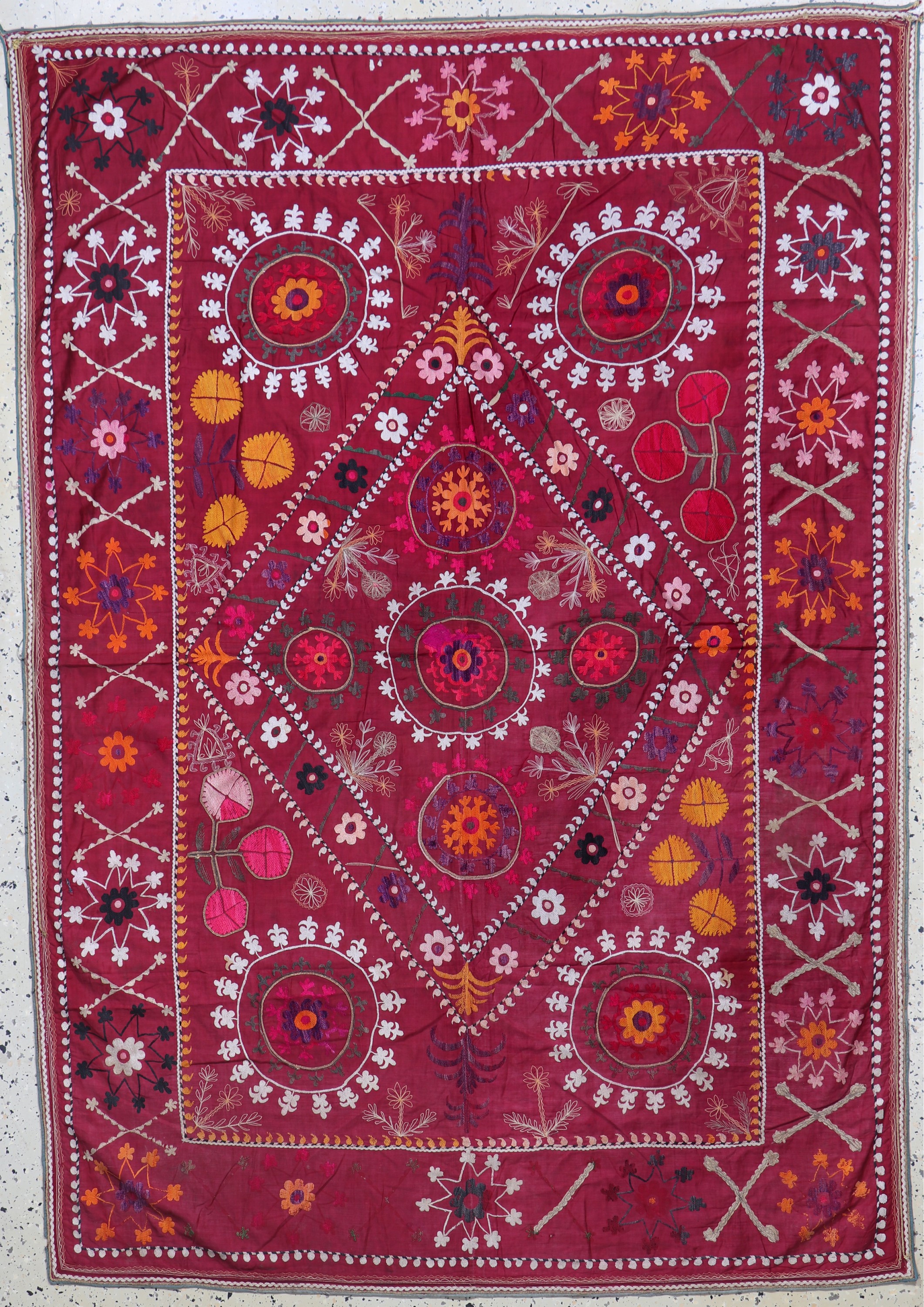 Image 27018039 - Seidenstickerei antik, Uzbekistan, um 1900,Seidenstickerei auf Seide, ca. 188 x 140 cm, ...