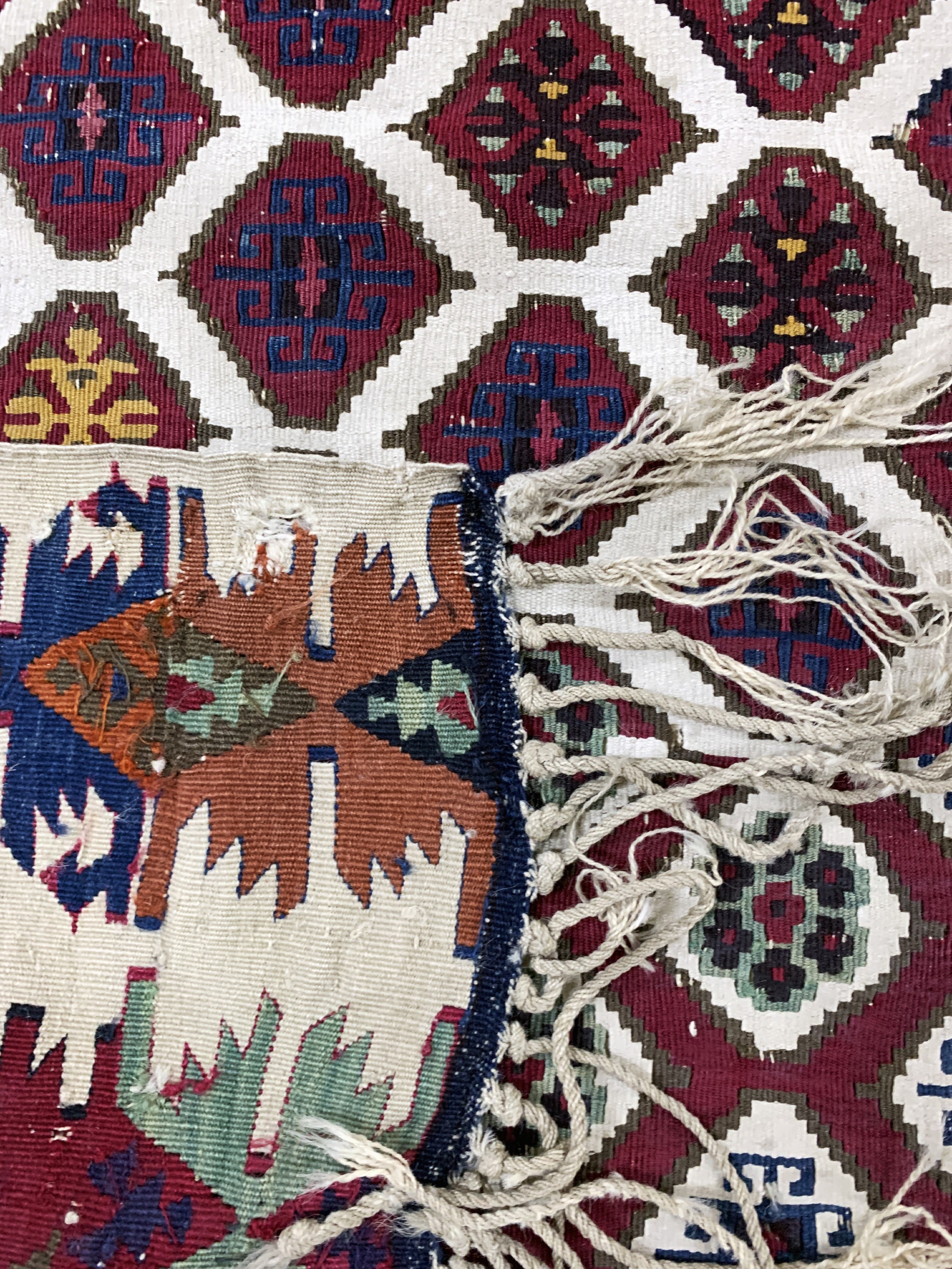 Detail h: "Reyhanli"Kelim antik(2 Bahnig), Türkei, 19.Jhd, Wolle auf Wolle, ca. 353 x 139 cm, EHZ: 3