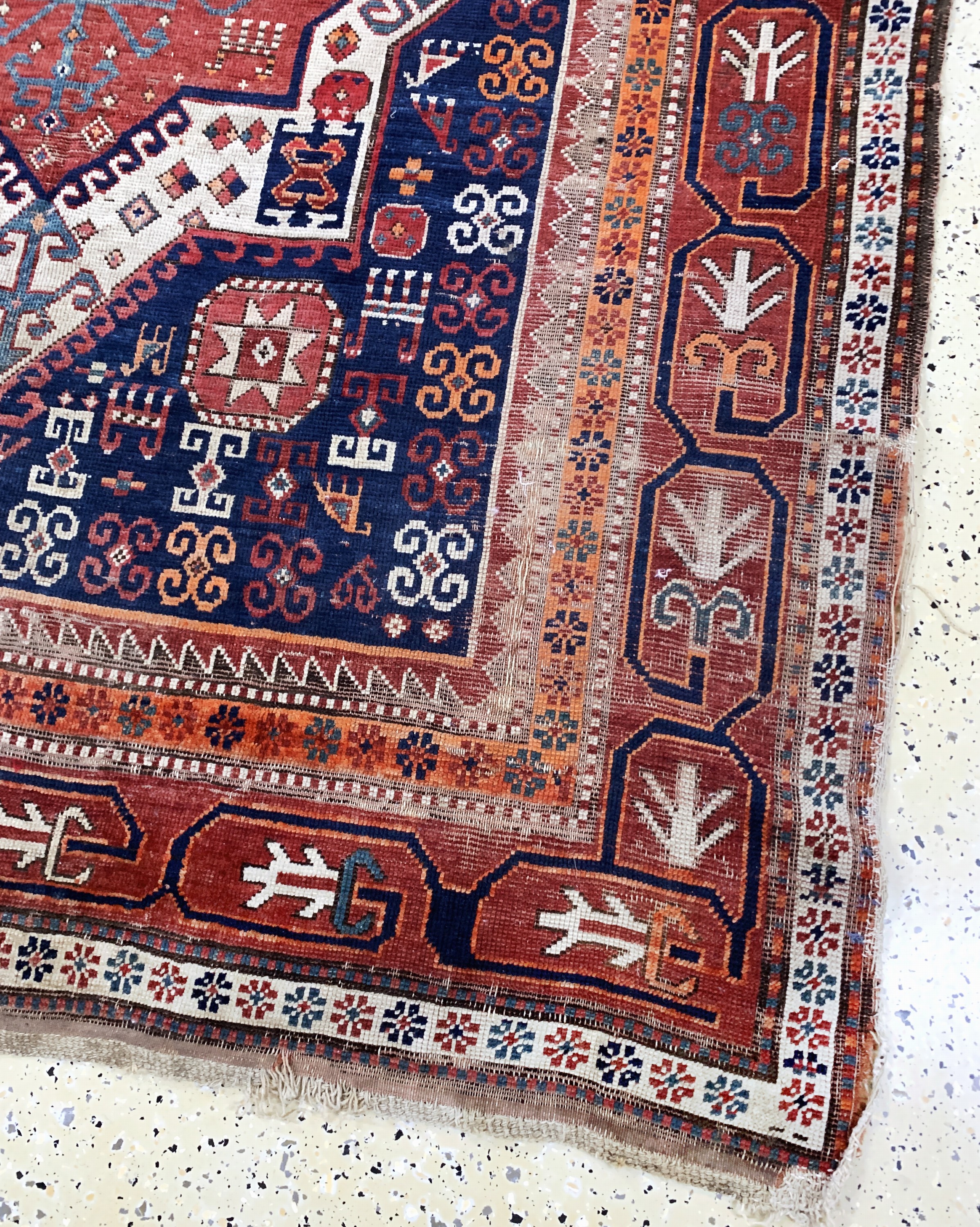 Detail a: "Fachalo"Kazak antik, Kaukasus, um 1900, Wolle auf Wolle, ca. 275 x 168 cm, EHZ: 4