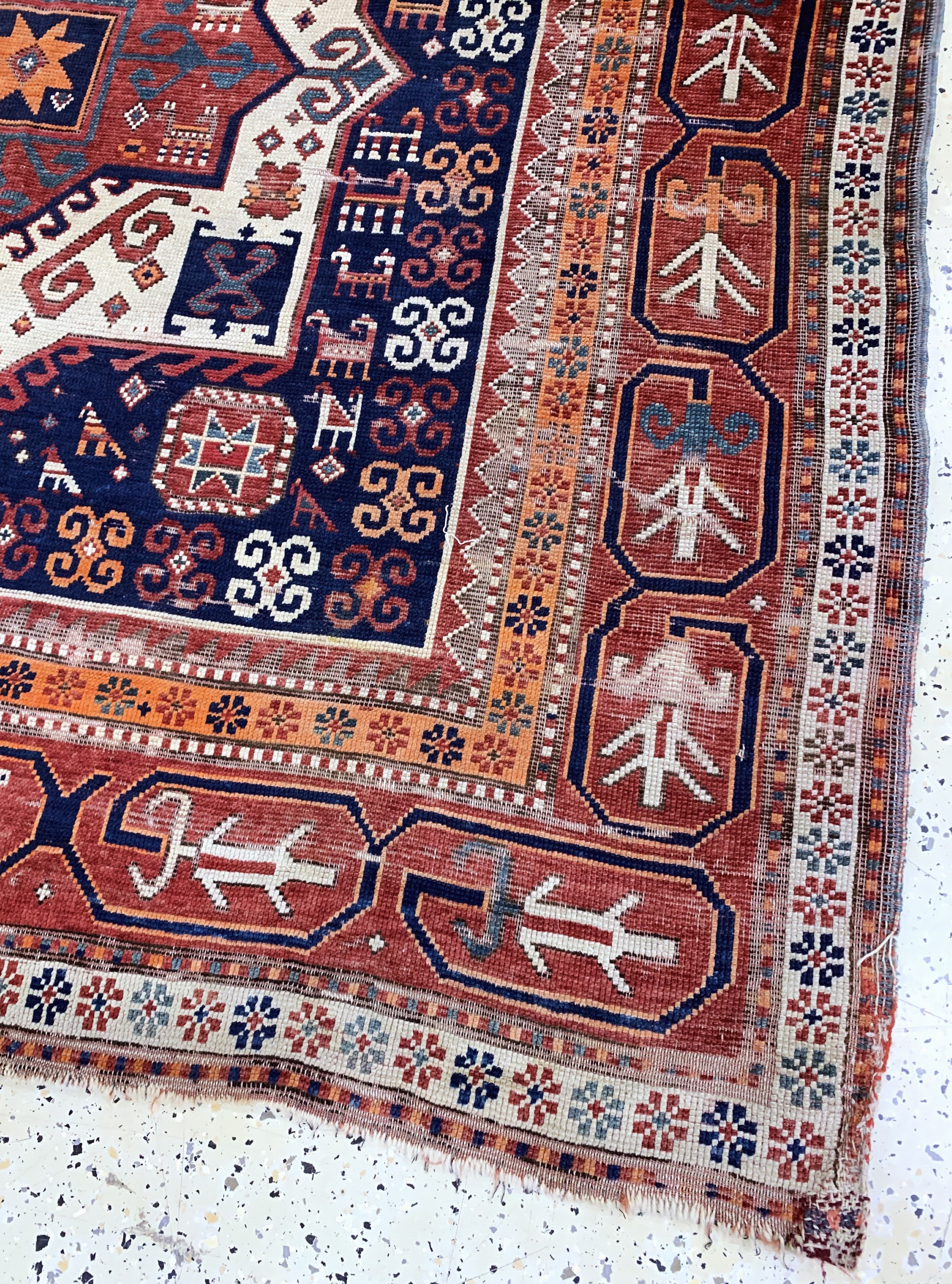 Detail d: "Fachalo"Kazak antik, Kaukasus, um 1900, Wolle auf Wolle, ca. 275 x 168 cm, EHZ: 4