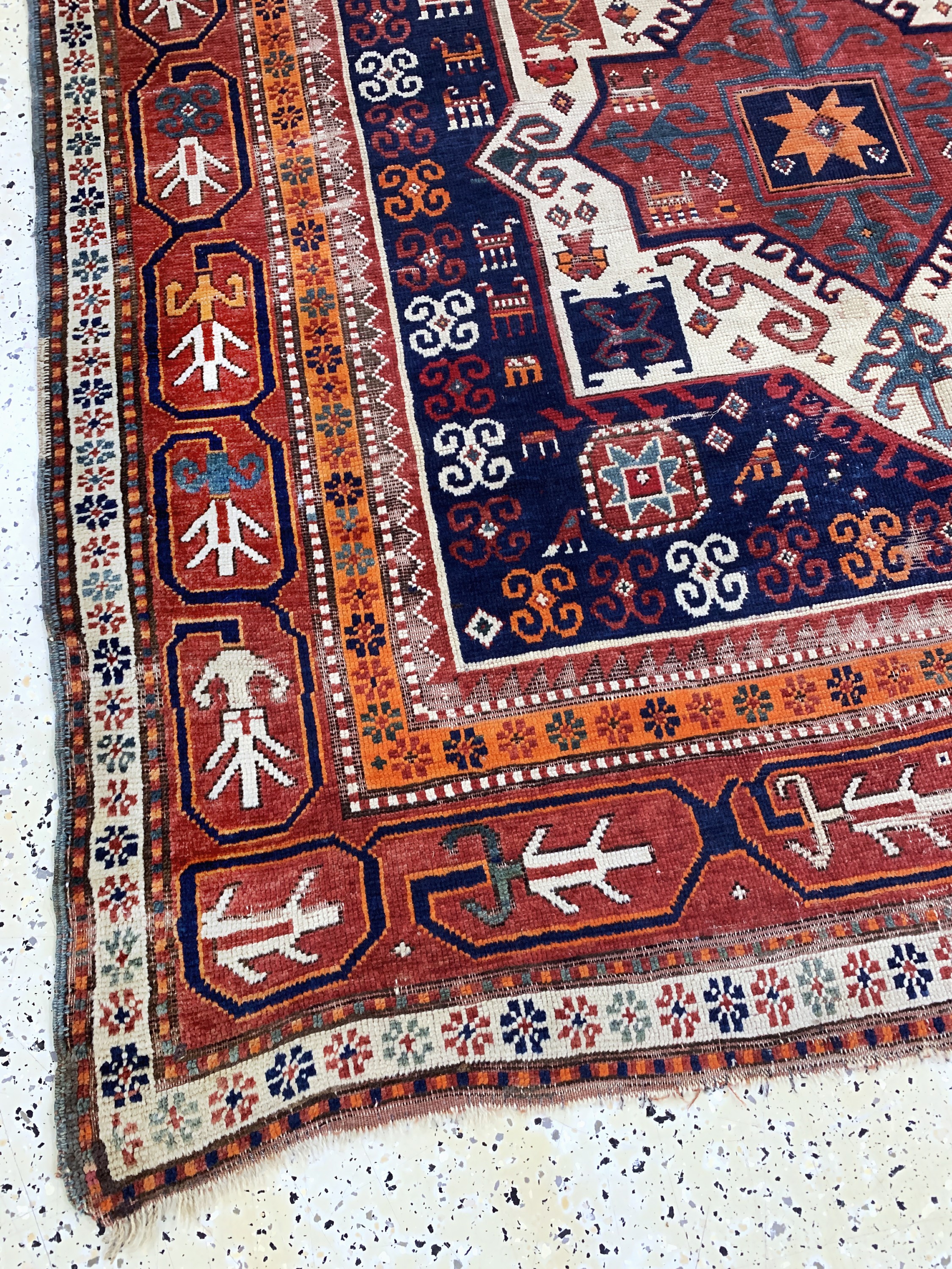 Detail e: "Fachalo"Kazak antik, Kaukasus, um 1900, Wolle auf Wolle, ca. 275 x 168 cm, EHZ: 4