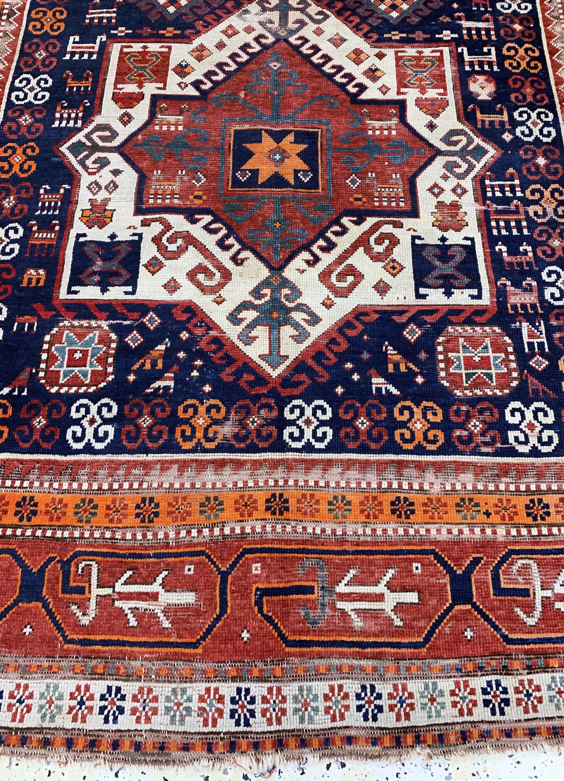 Detail f: "Fachalo"Kazak antik, Kaukasus, um 1900, Wolle auf Wolle, ca. 275 x 168 cm, EHZ: 4