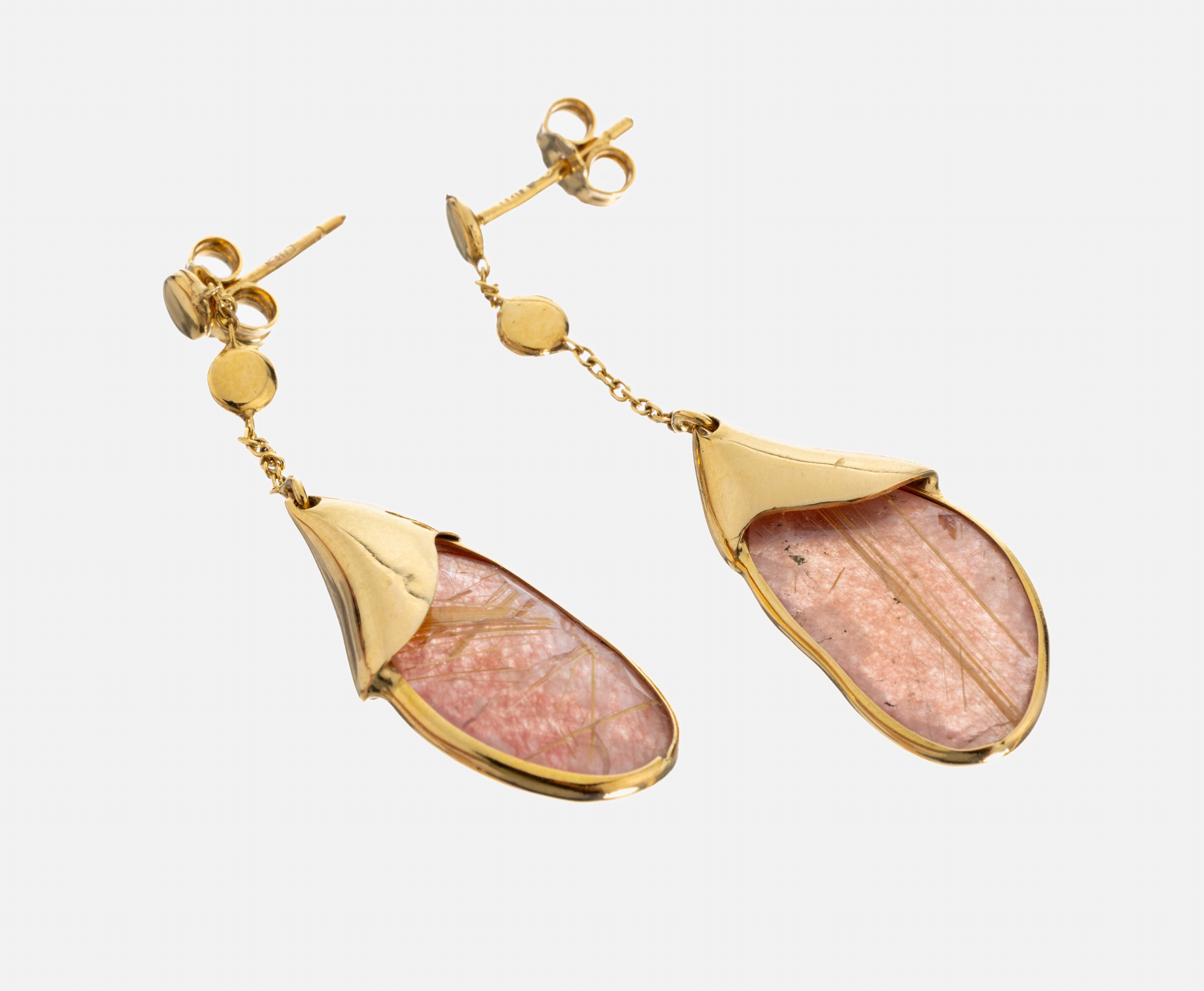 Image 27018064 - Paar 18 kt Gold Rutilquarz-Ohrgehänge, GG 750/000, facett. Rutilquarze als Abhängung, ...