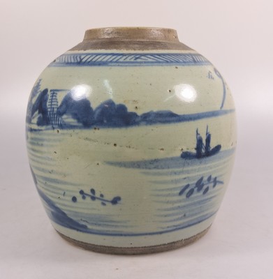 27018053i - Paar Ingwertöpfe, China, um 1880, blaue Bemalung, umlaufende Landschaften, ohne Deckel, ...